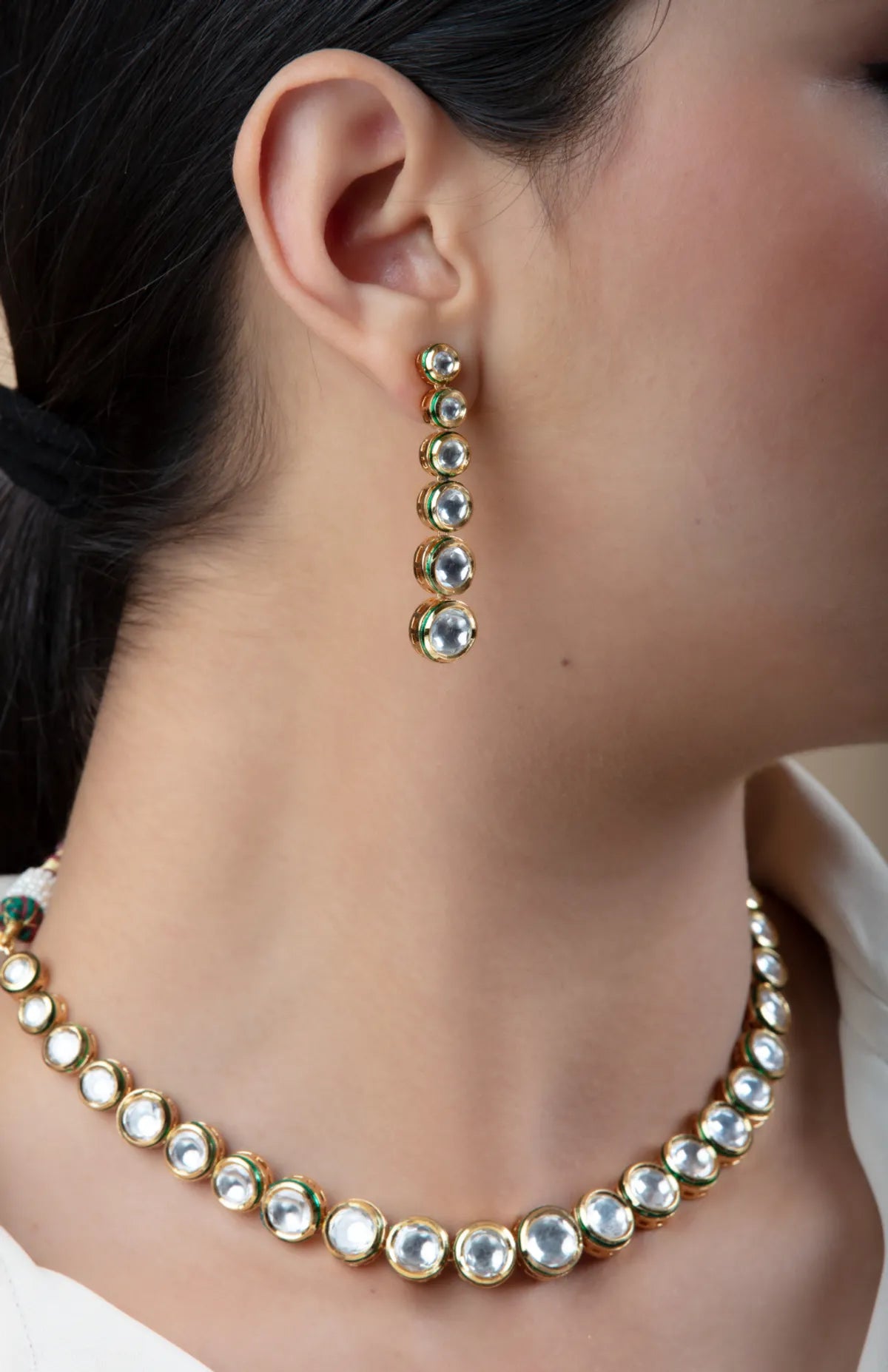 Kundan Choker Necklace Set with Long Earrings | Gold Finish Festive Jewelry