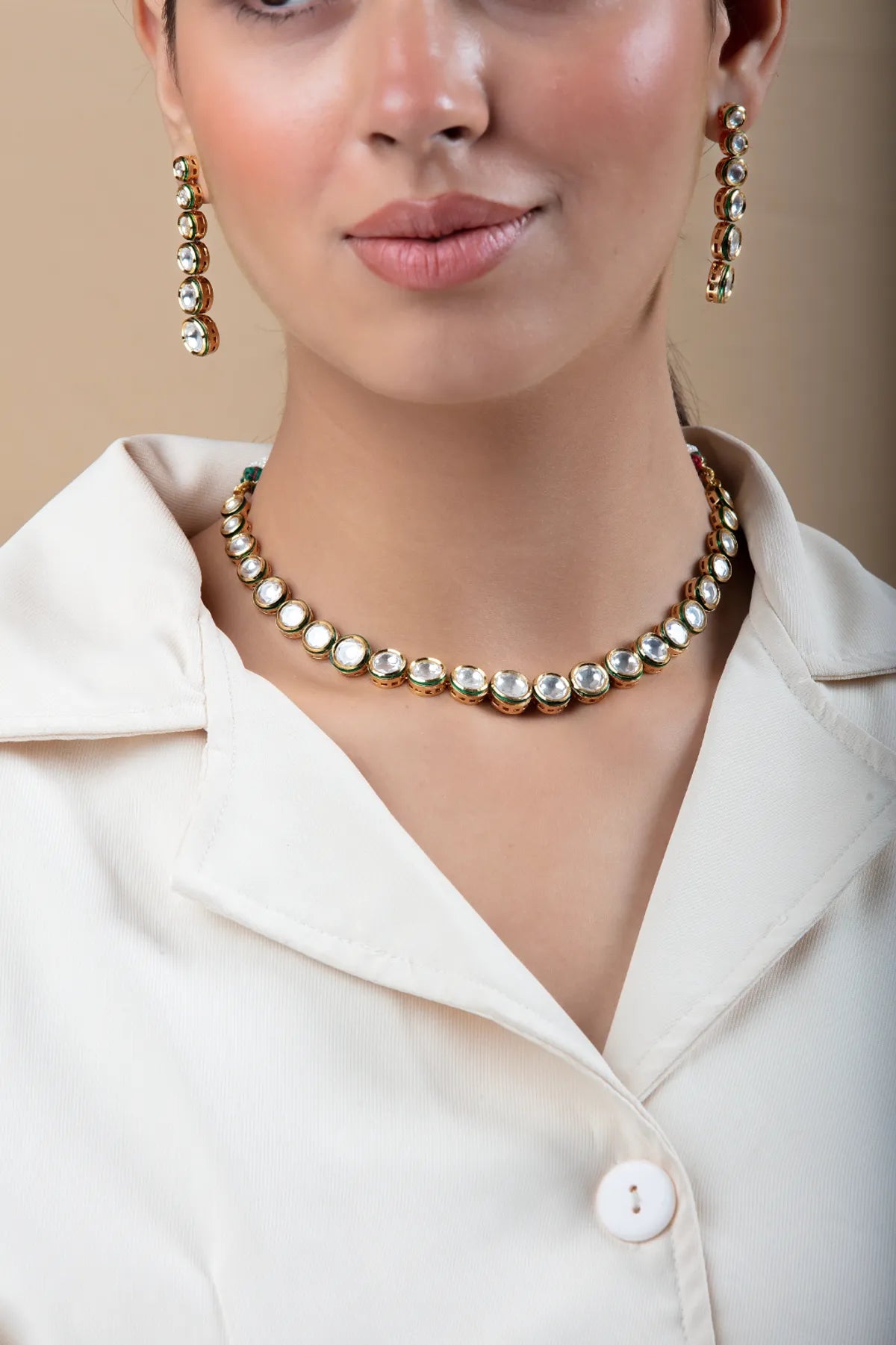 Kundan Choker Necklace Set with Long Earrings | Gold Finish Festive Jewelry