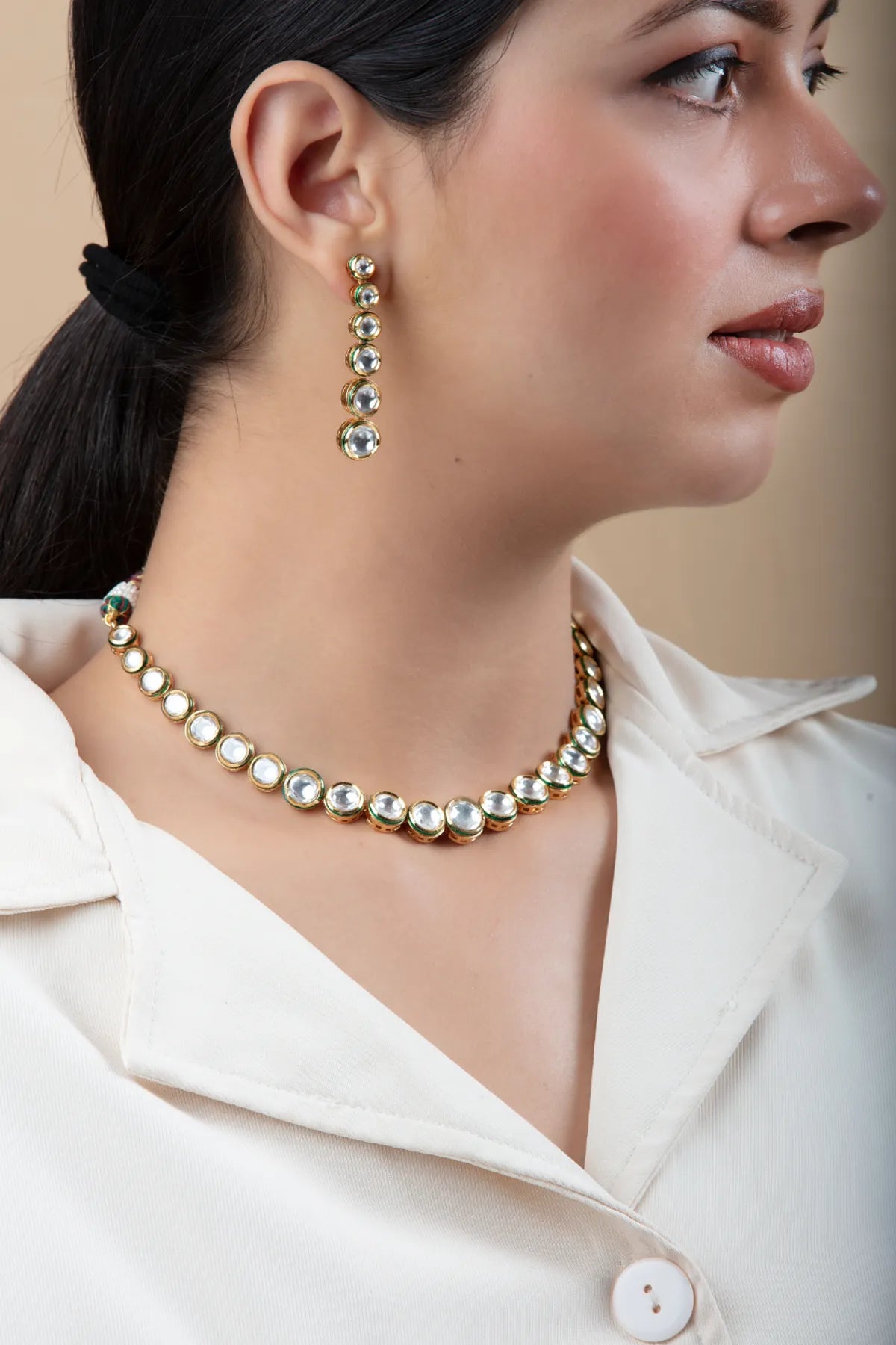 Kundan Choker Necklace Set with Long Earrings | Gold Finish Festive Jewelry