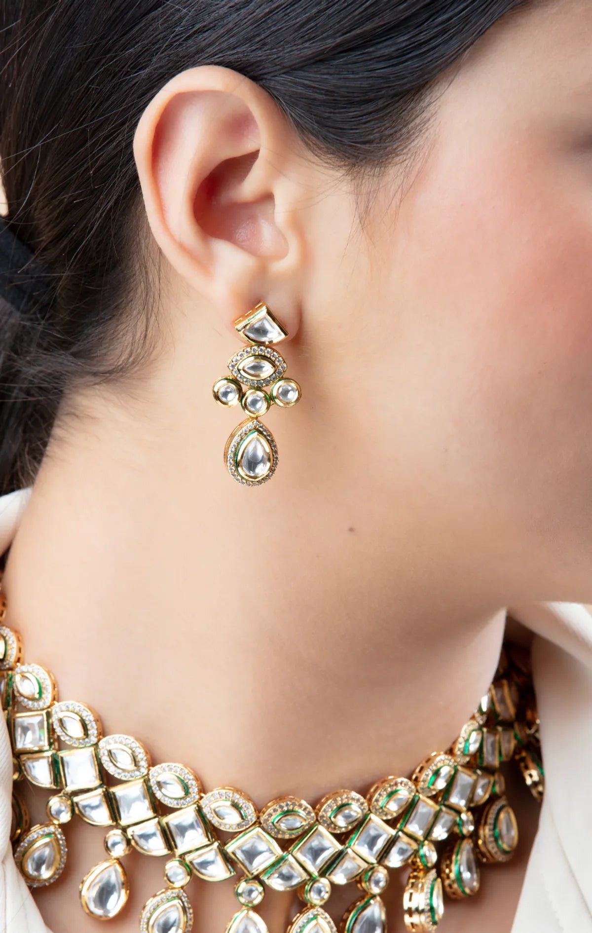 Gold-Tone Mirror Choker Necklace Set with Matching Earrings
