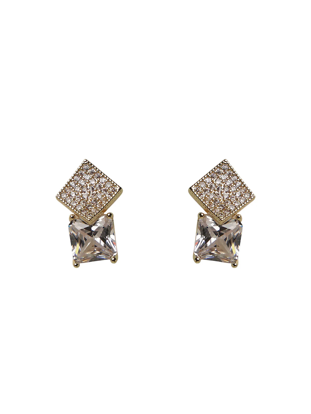 Gold-Tone Stud Earrings with Square Stone and Textured Top