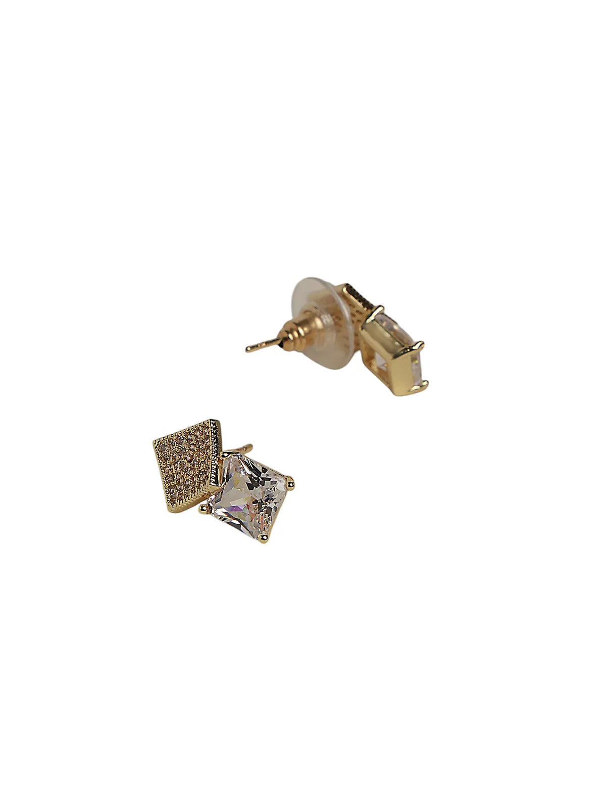 Gold-Tone Stud Earrings with Square Stone and Textured Top