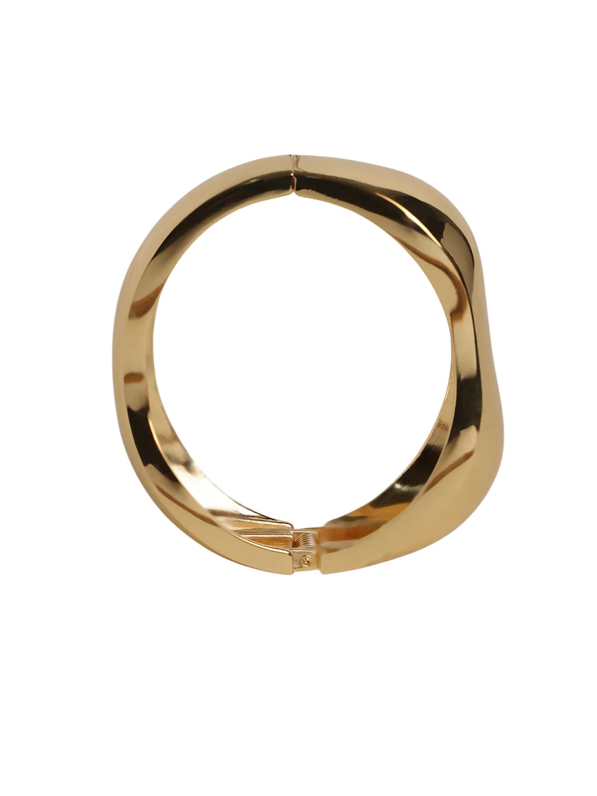 Glossy Gold-Tone Broad Bangle for Women with Smooth Finish & Clasp