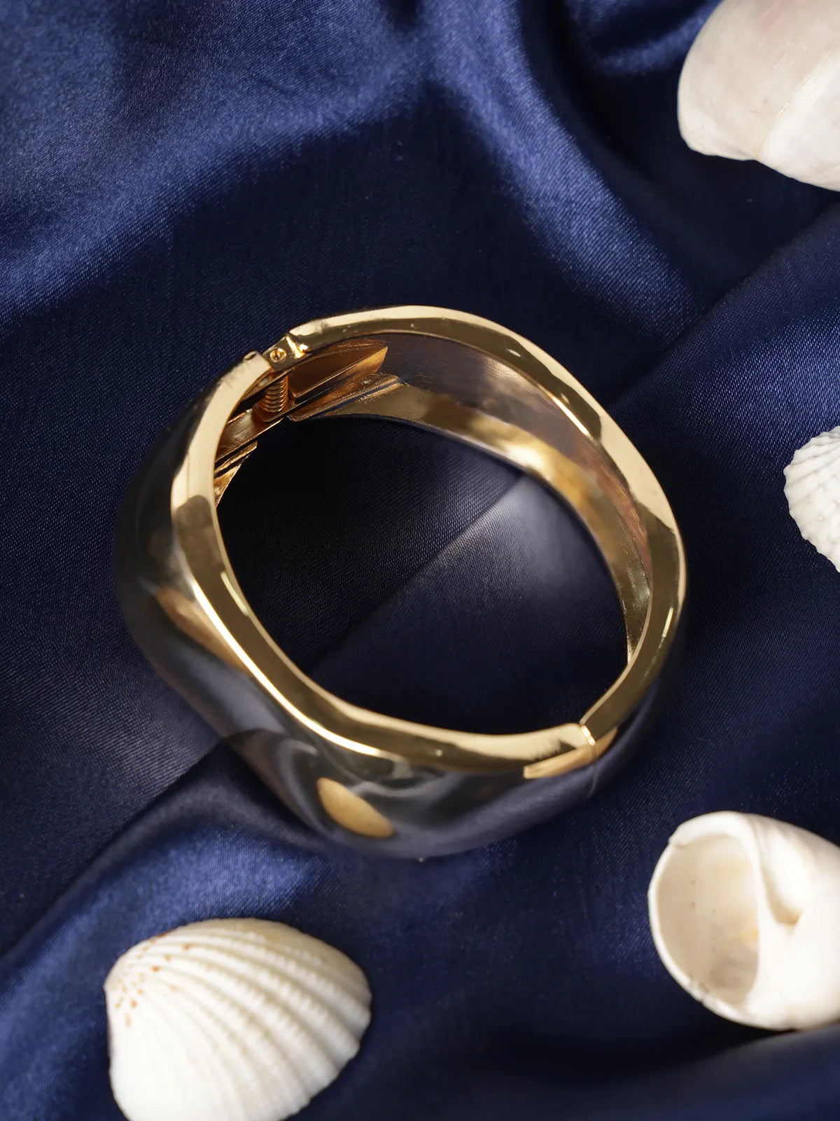 Glossy Gold-Tone Broad Bangle for Women with Smooth Finish & Clasp
