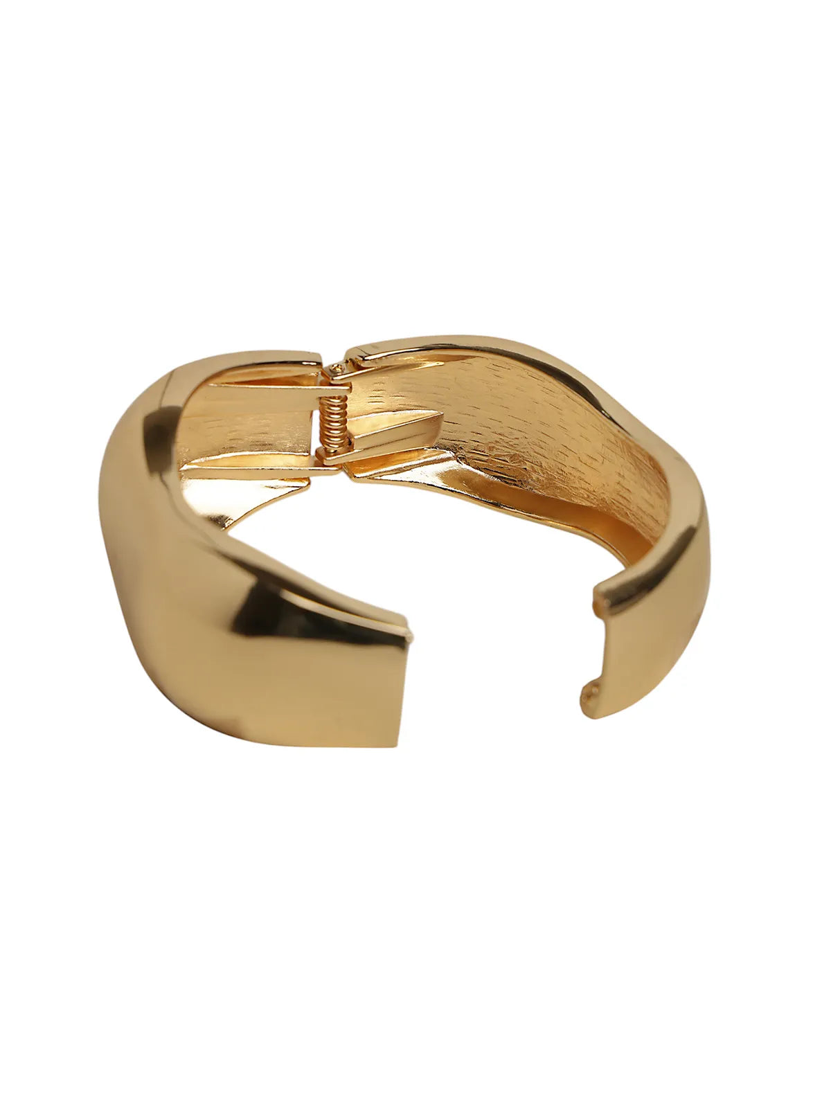 Glossy Gold-Tone Broad Bangle for Women with Smooth Finish & Clasp