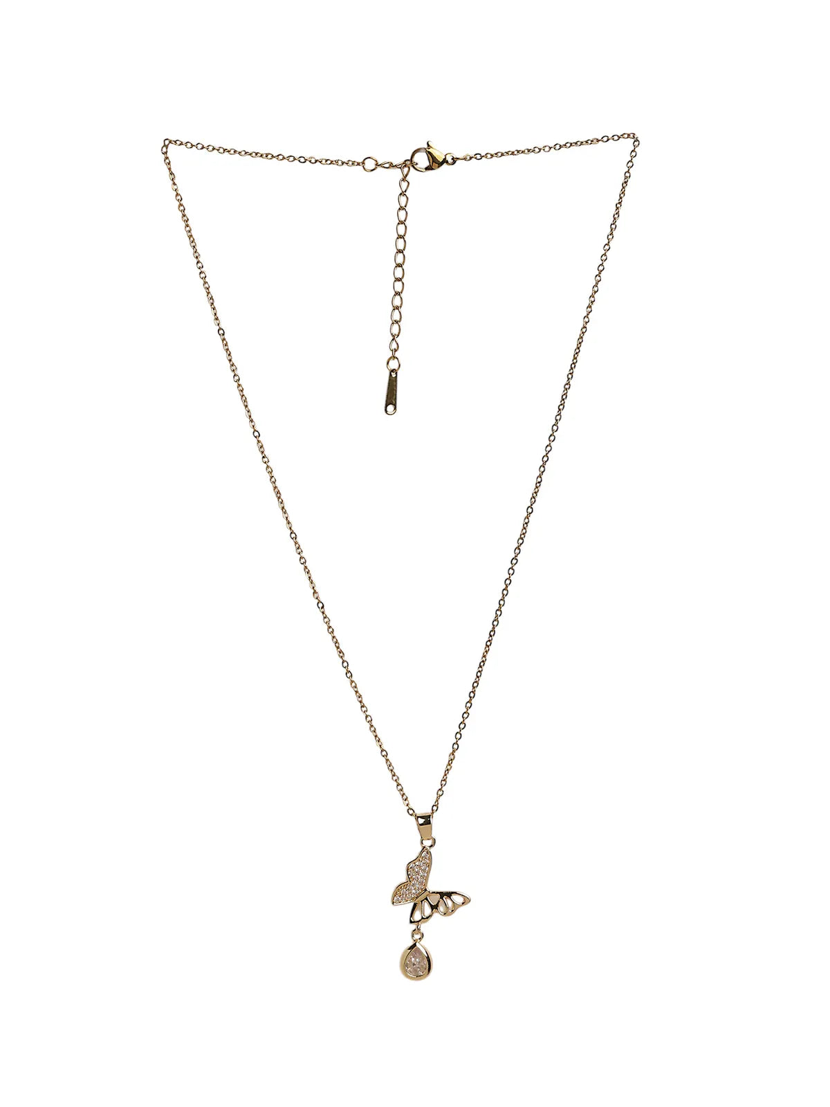 Gold Butterfly Pendant with Drop Crystal Charm