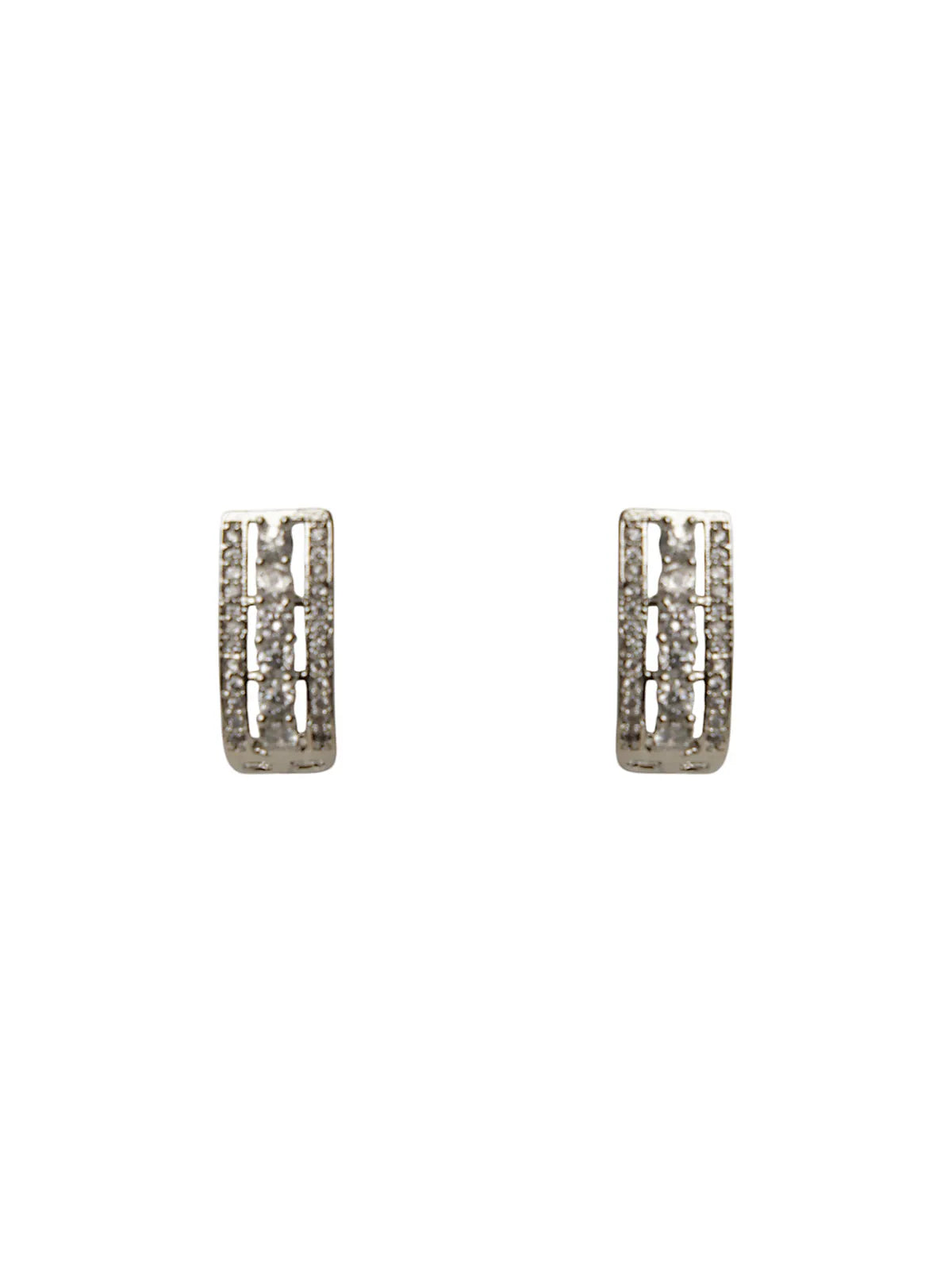 Silver-Tone Half Hoop Earrings with Double Row Stones