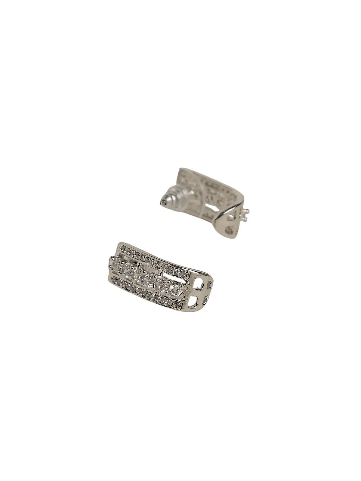 Silver-Tone Half Hoop Earrings with Double Row Stones