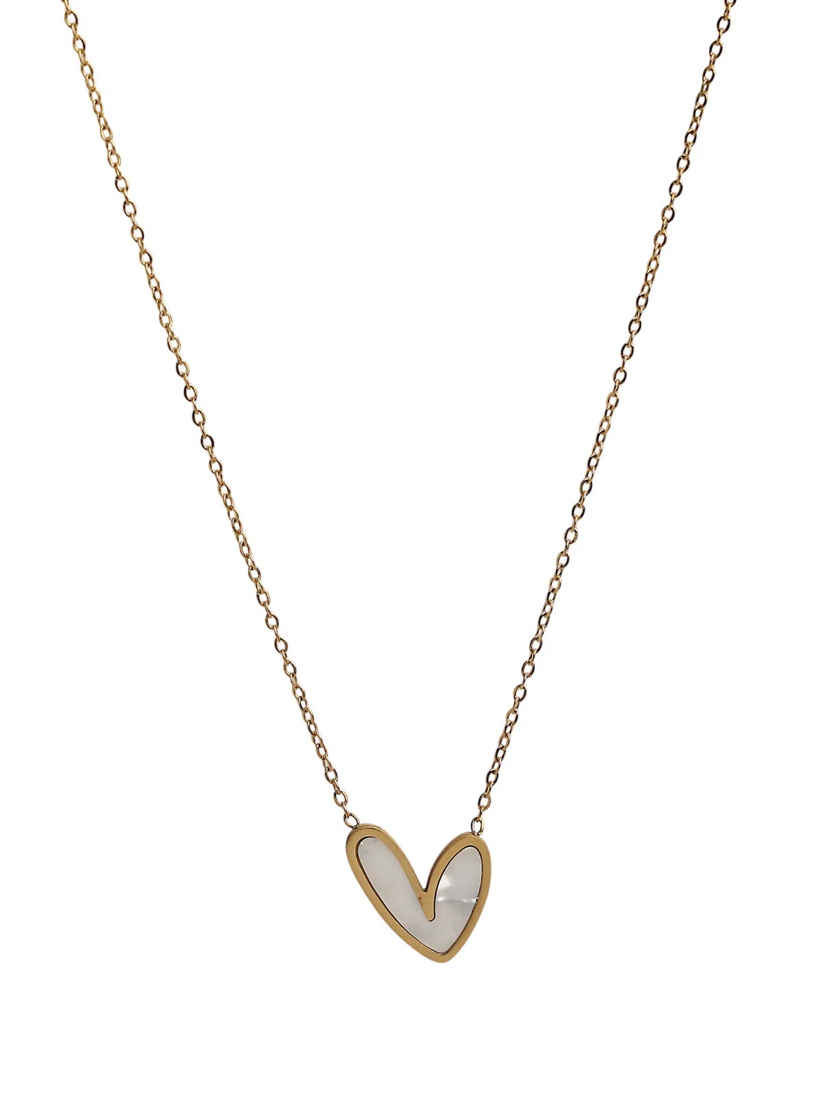 White Heart Pendant on Gold-Tone Chain