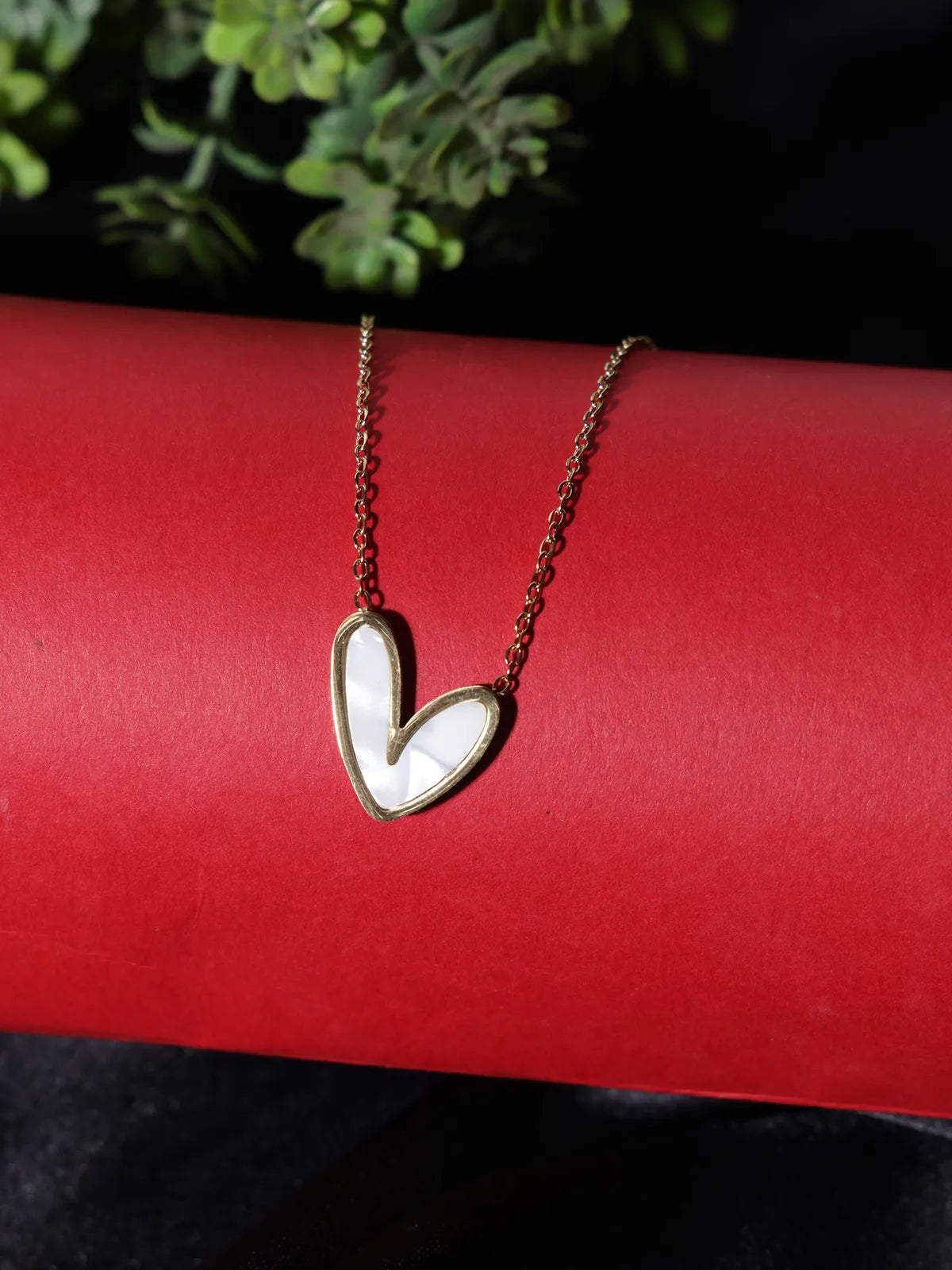 White Heart Pendant on Gold-Tone Chain