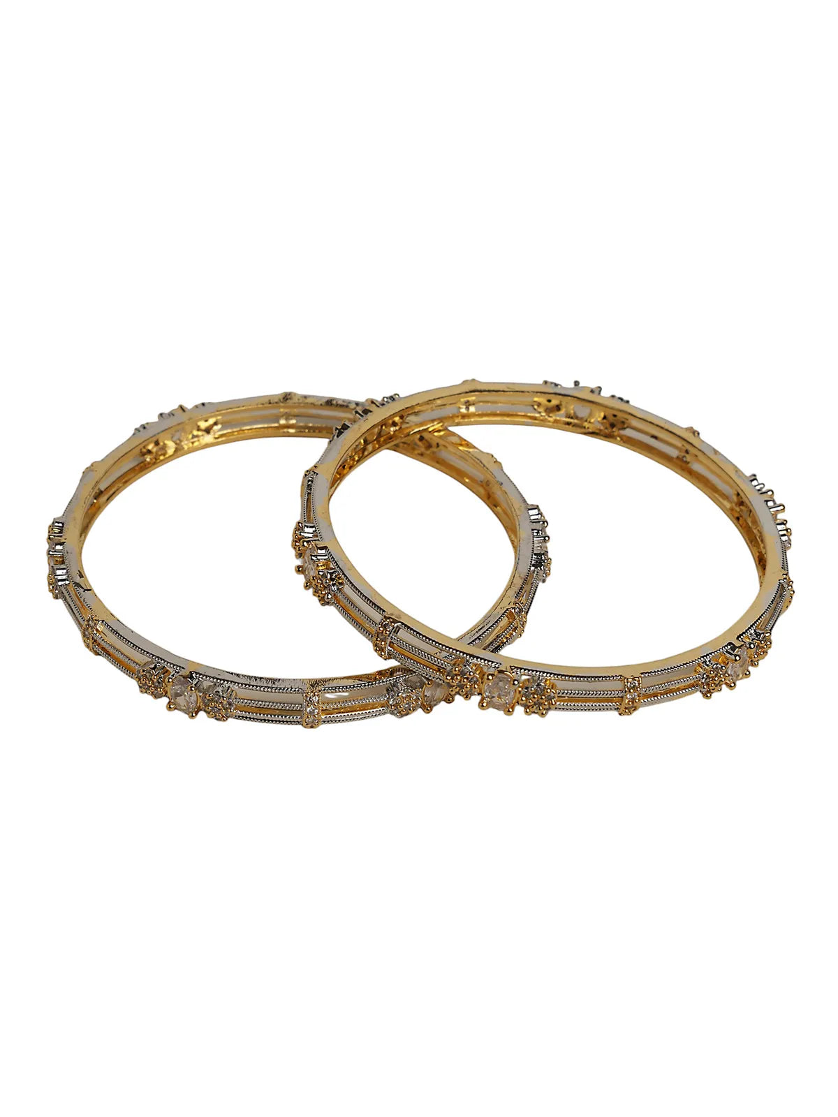 Gold-Plated Dual-Tone Bangles with Silver Lining – Set of 2 for Daily Wear
