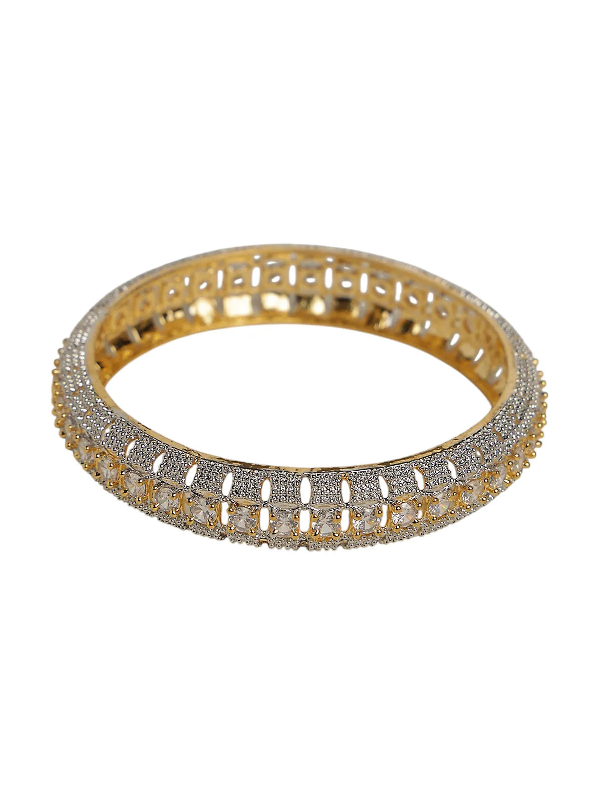 Gold-Tone Bangles with Stone & Silver Textured Detail – Party Wear