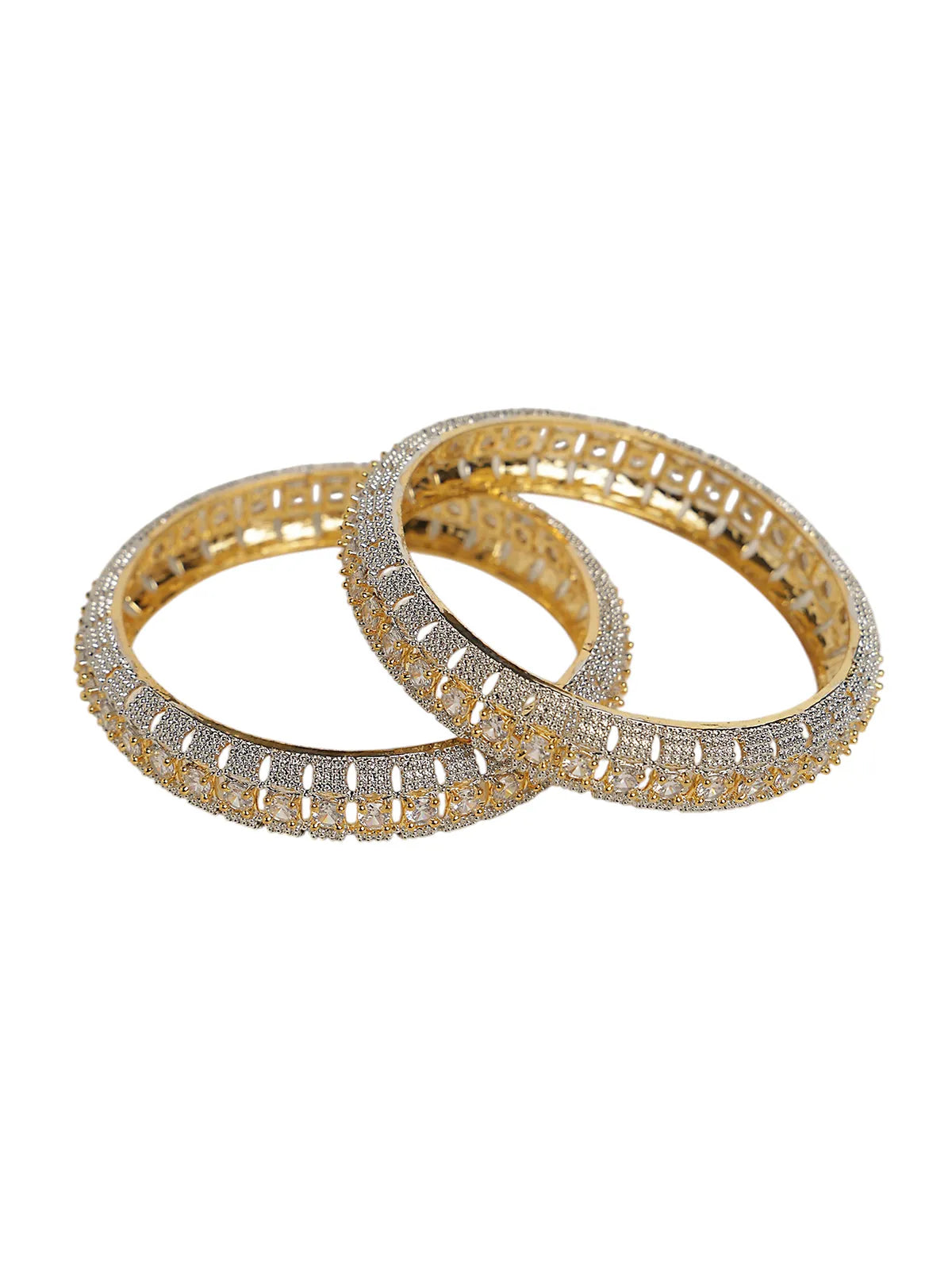 Gold-Tone Bangles with Stone & Silver Textured Detail – Party Wear