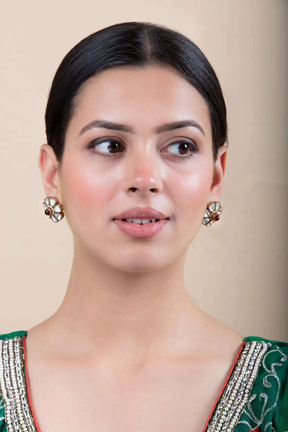 Floral Stud Earrings with Maroon Center | Lightweight Wear
