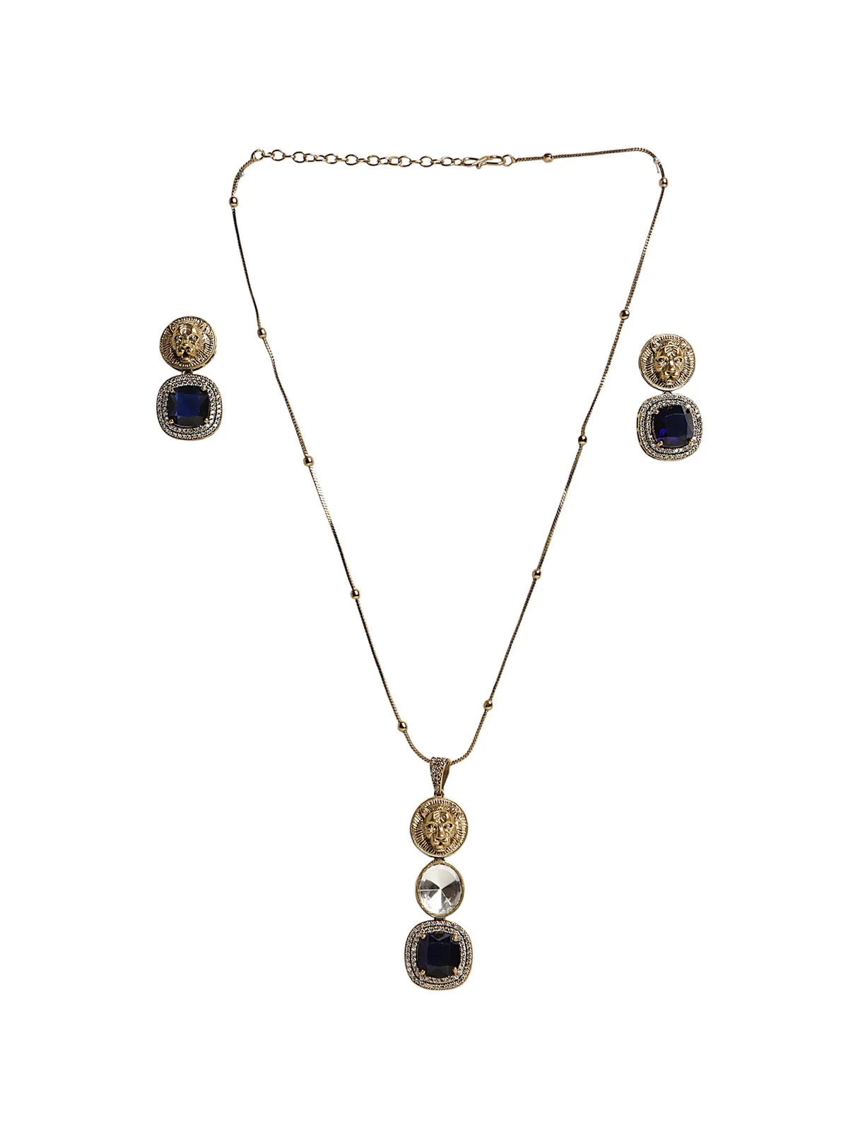 Triple Drop Lion Medallion Pendant Set with Statement Earrings