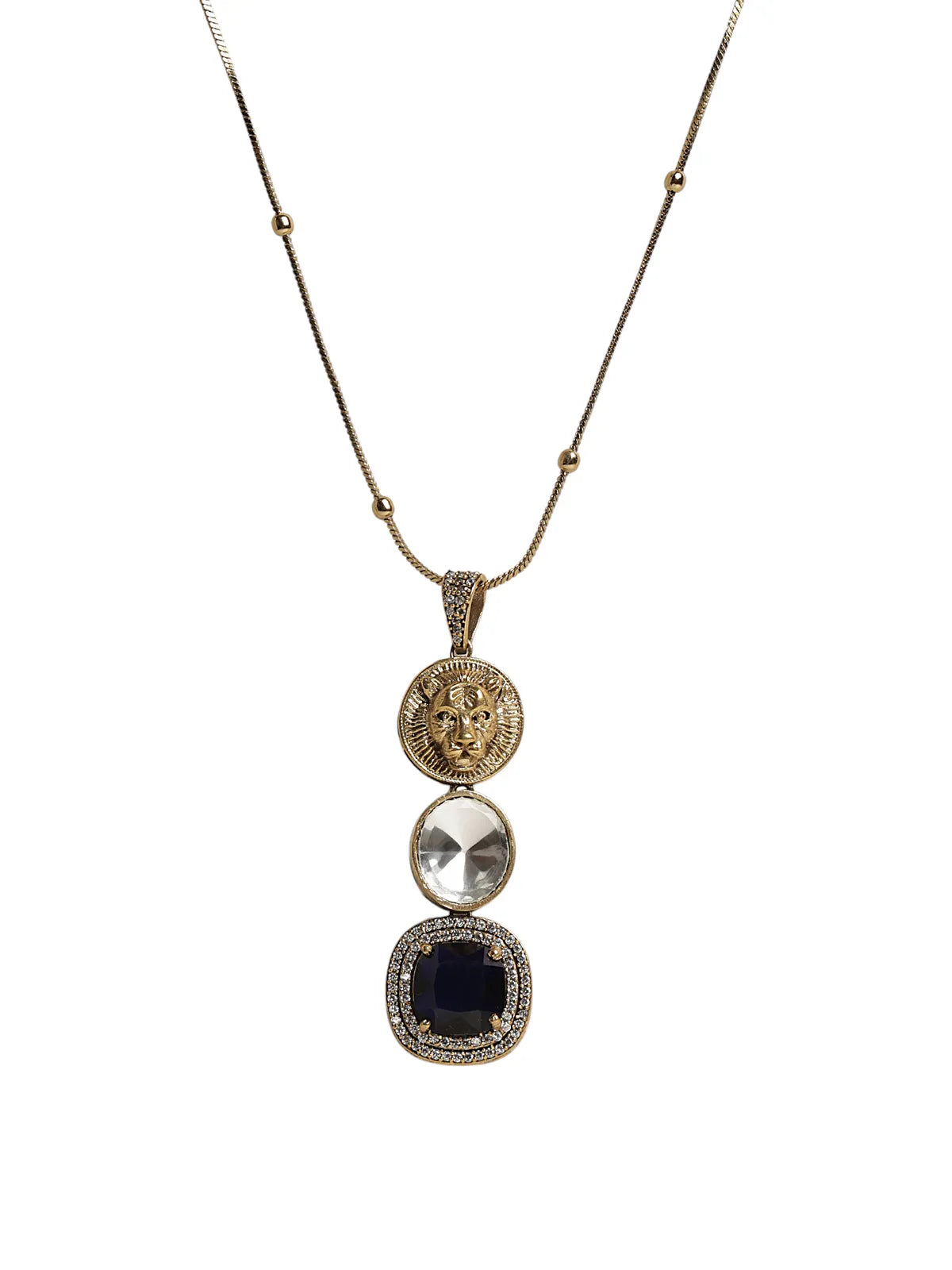 Triple Drop Lion Medallion Pendant Set with Statement Earrings