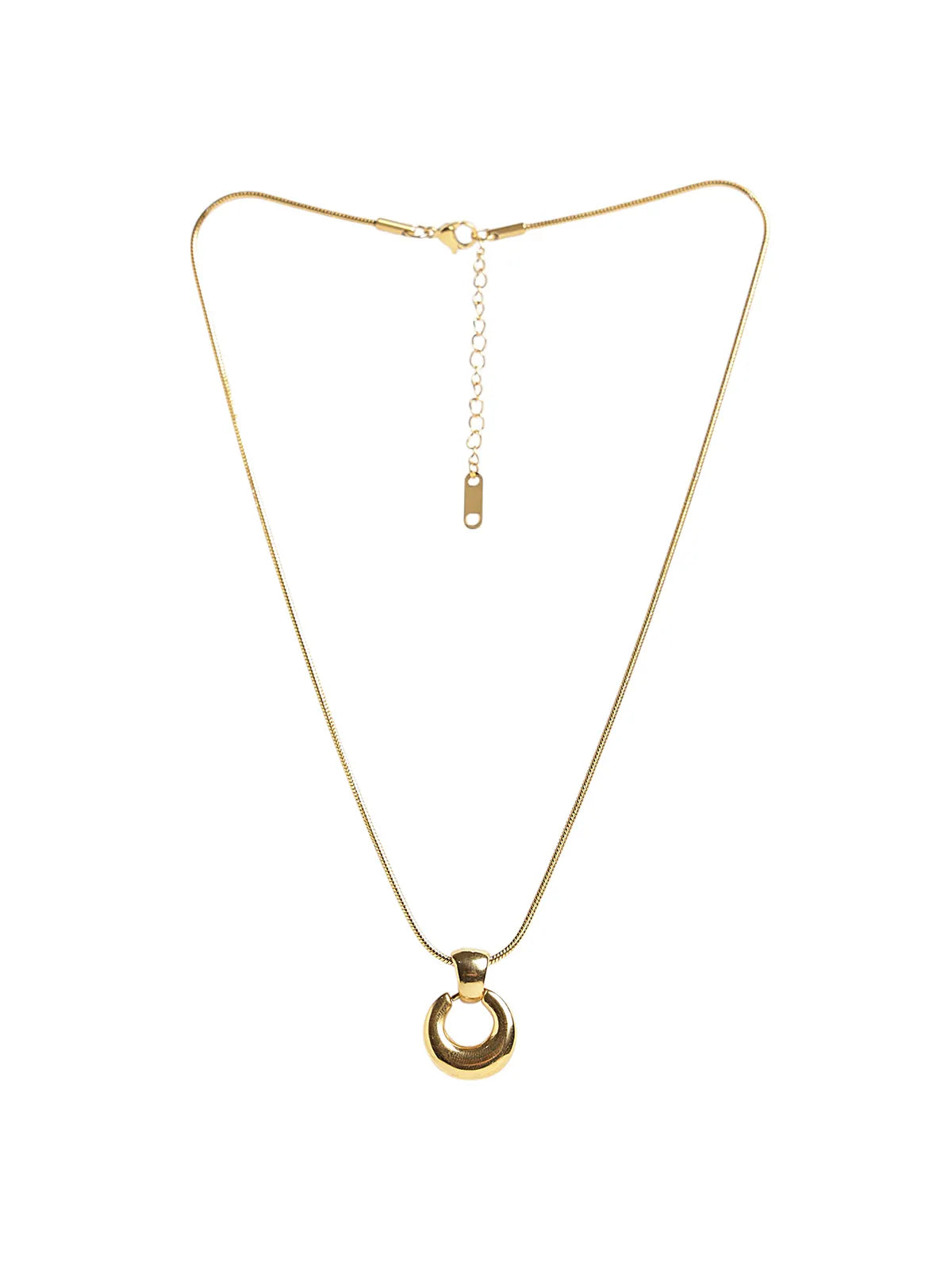 Gold-Toned Circular Pendant Set with Chain & Earrings
