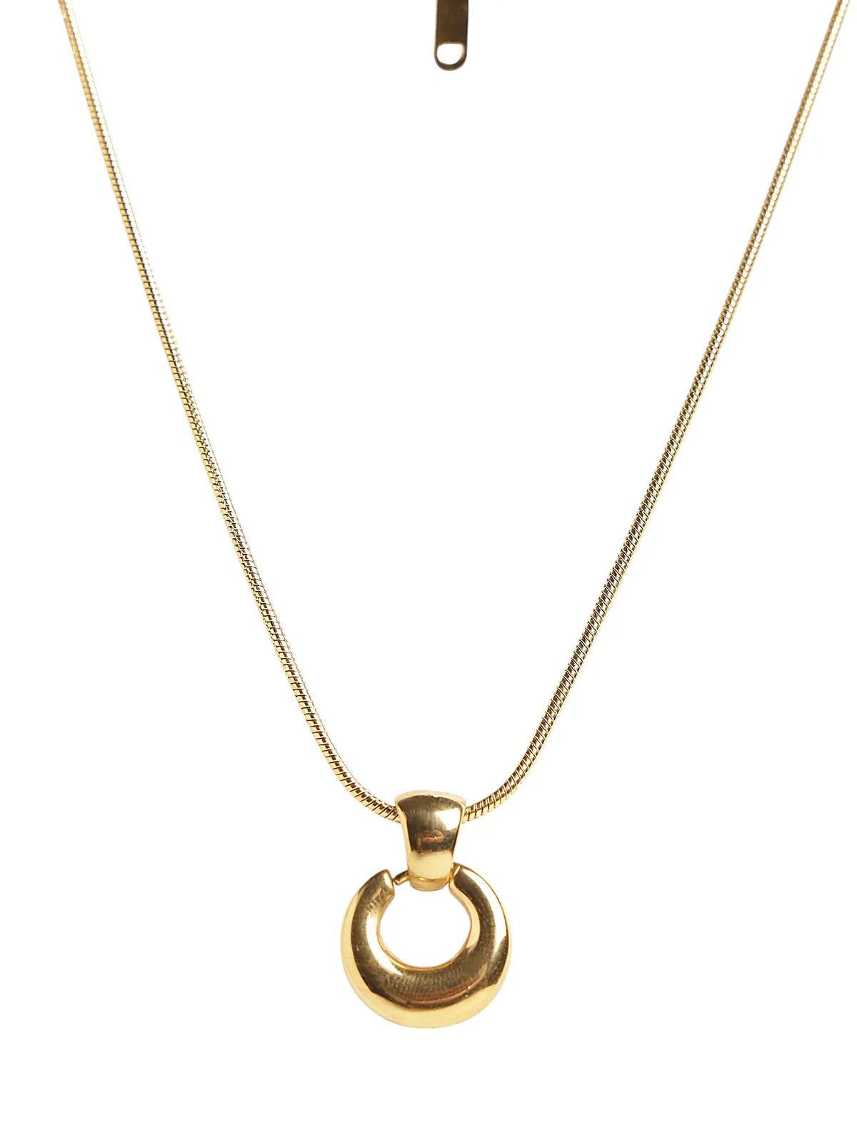 Gold-Toned Circular Pendant Set with Chain & Earrings