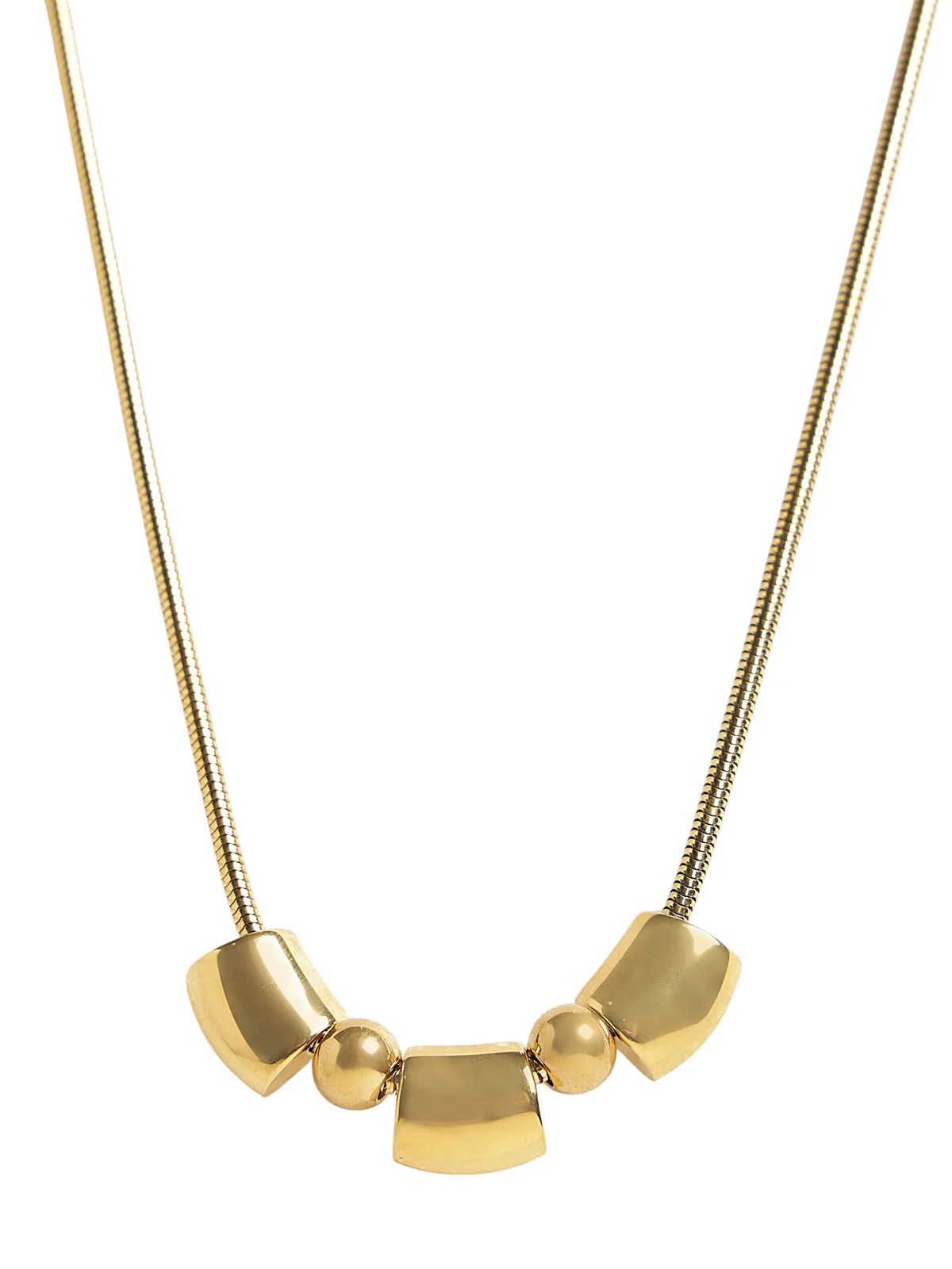 Glossy Gold-Toned Bead Pendant Necklace