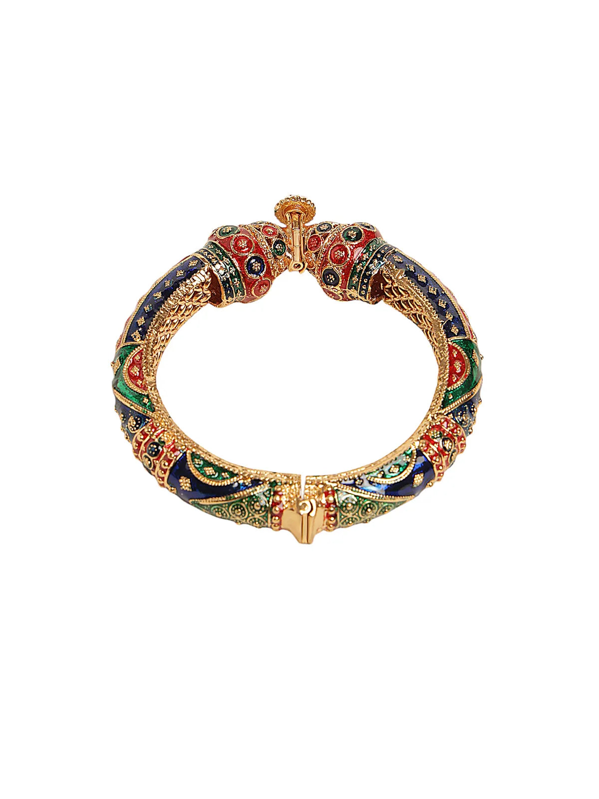 Traditional Meenakari Gold-Plated Kada with Multicolor Enamel Detailing
