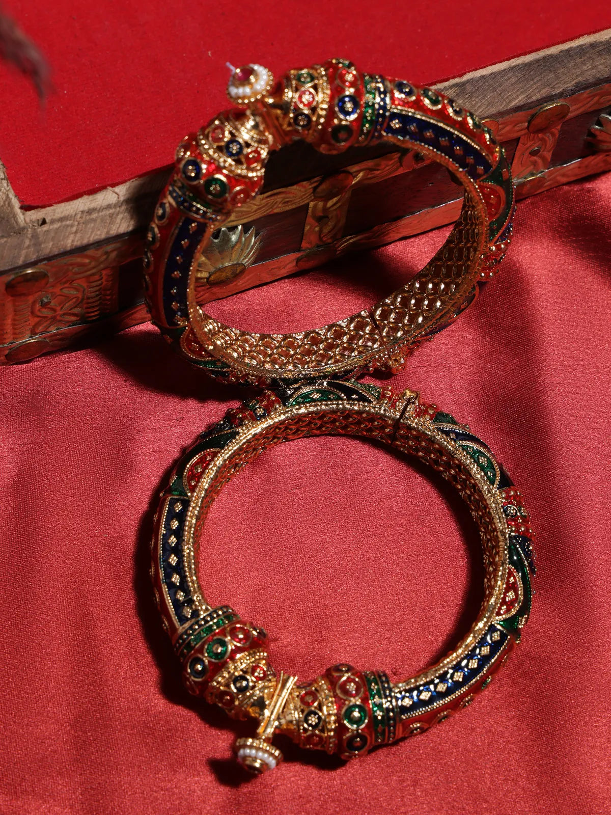 Traditional Meenakari Gold-Plated Kada with Multicolor Enamel Detailing