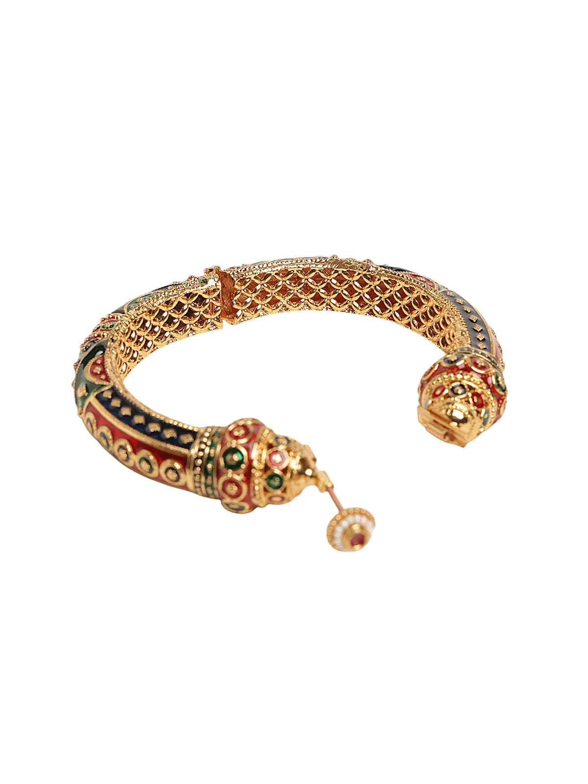 Traditional Meenakari Gold-Plated Kada with Multicolor Enamel Detailing