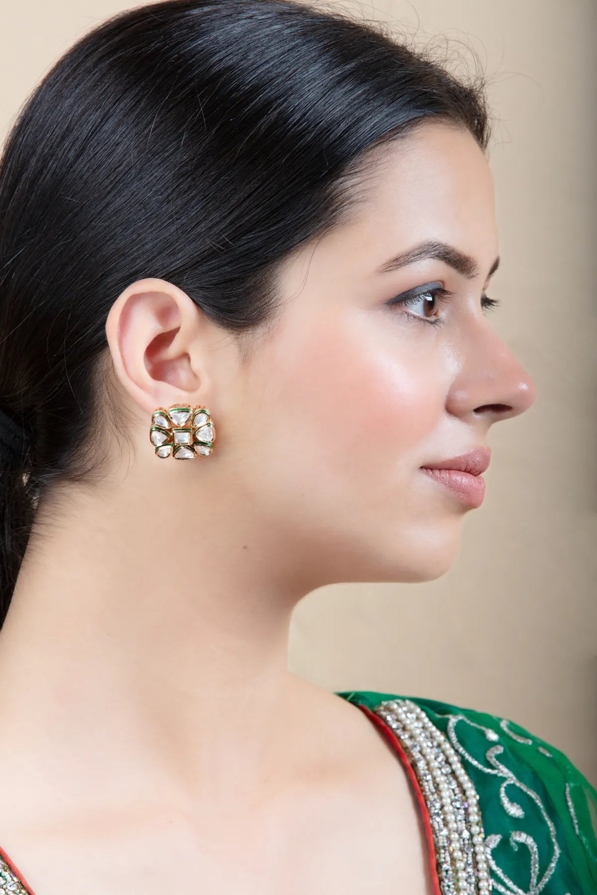Square Stud Earrings with Kundan Work | Lightweight & Easy to Wear