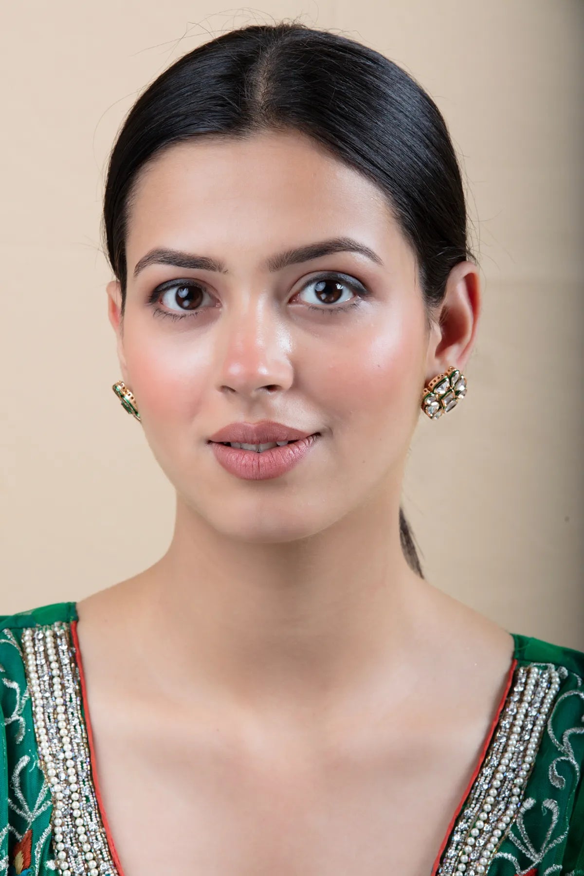 Square Stud Earrings with Kundan Work | Lightweight & Easy to Wear