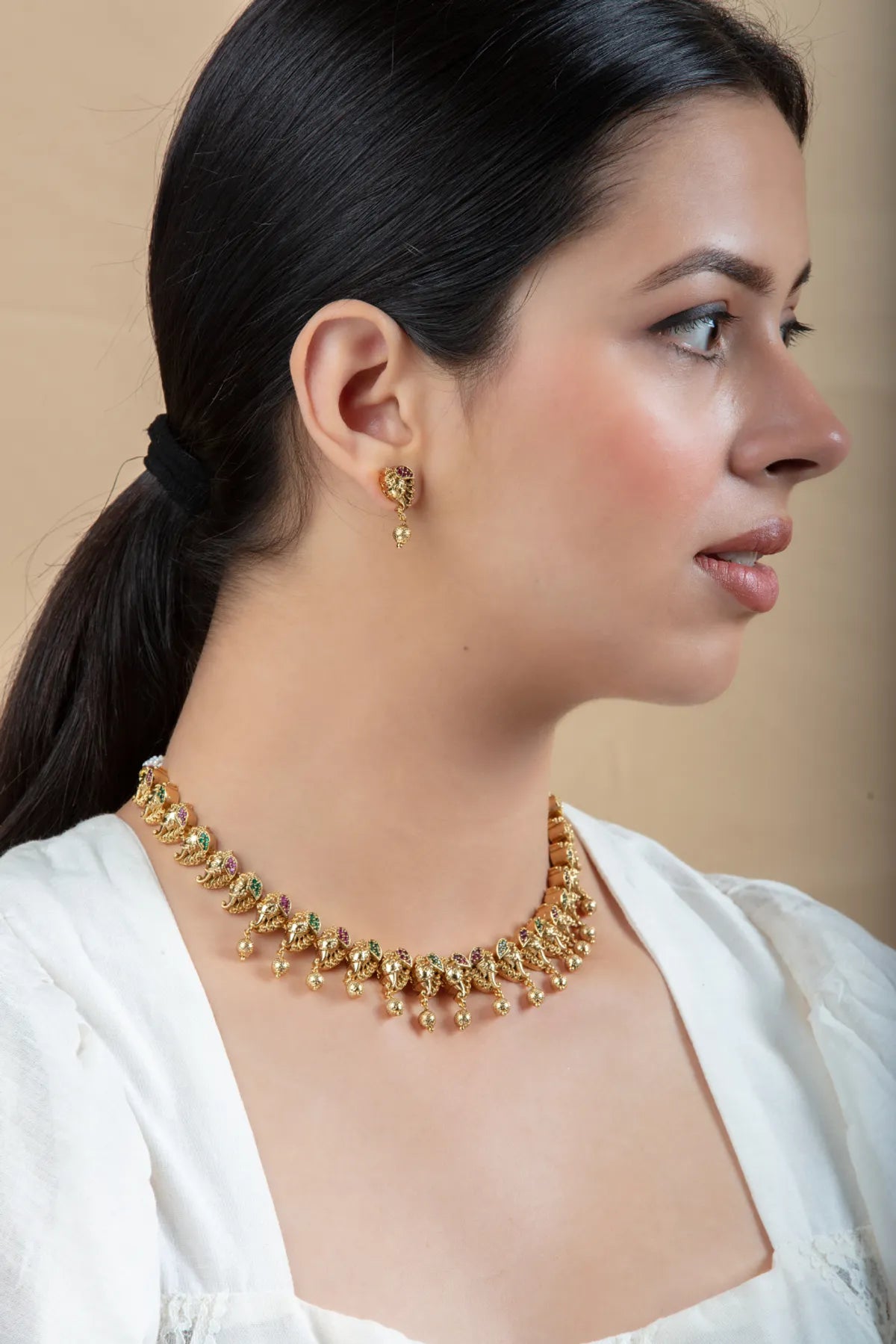Ganeshji Necklace Set with Colorful Stones | Festive Jewelry