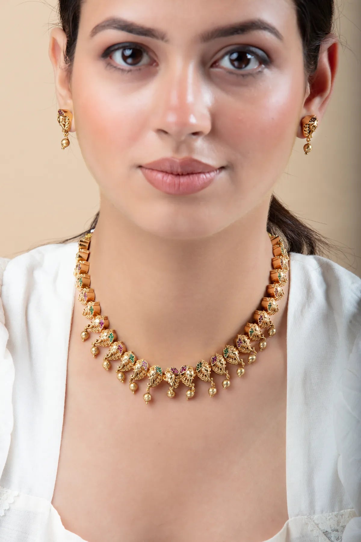 Ganeshji Necklace Set with Colorful Stones | Festive Jewelry