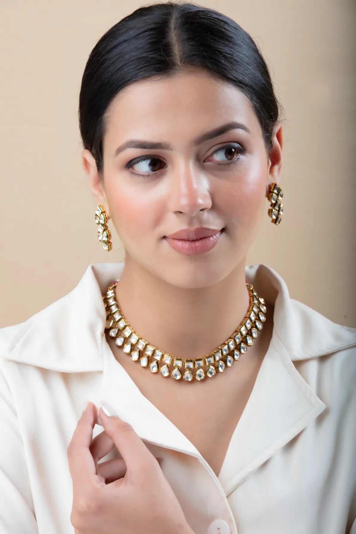 Gold-Tone Choker Necklace Set with Drop Earrings | Traditional Imitation Jewelry