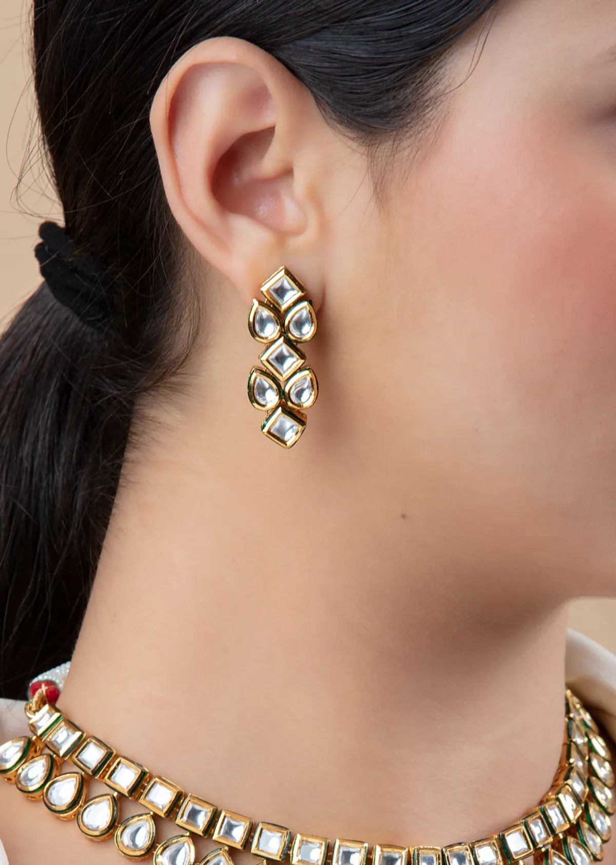 Gold-Tone Choker Necklace Set with Drop Earrings | Traditional Imitation Jewelry