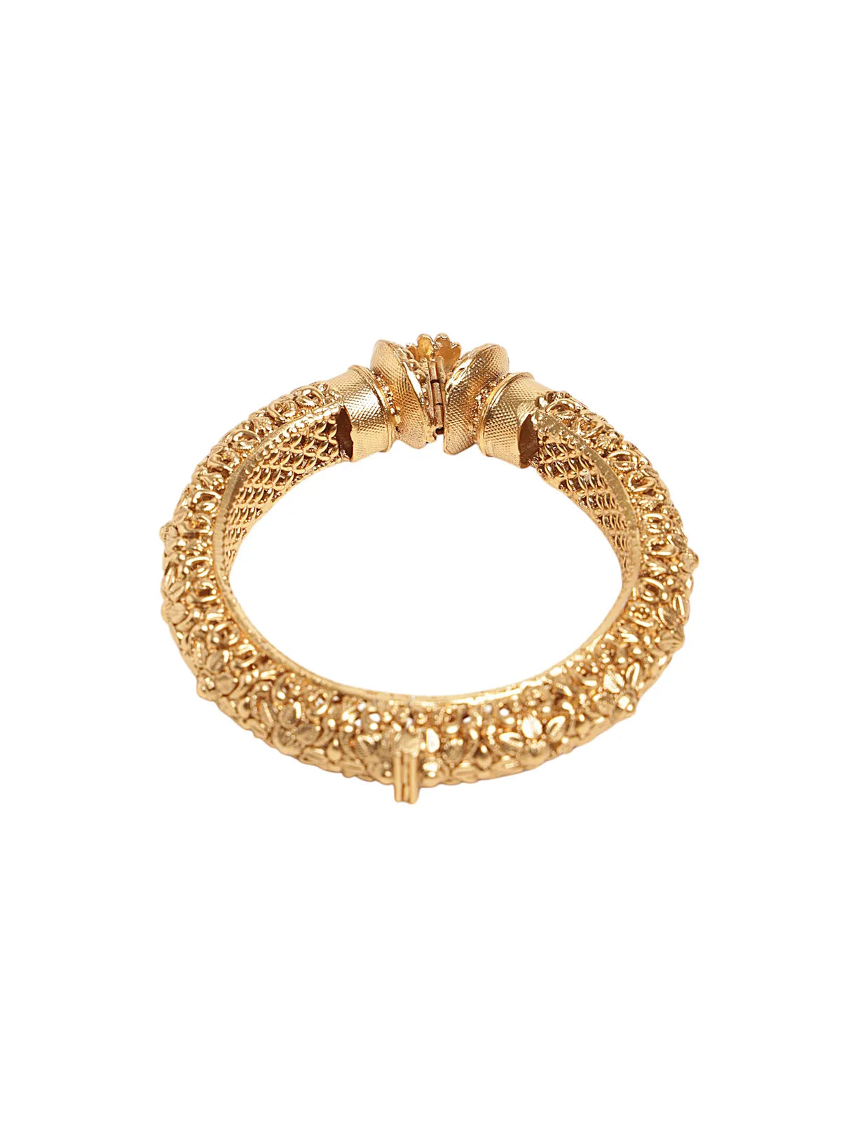 Gold-Toned Kada Bangles with Floral Work and Threaded Texture