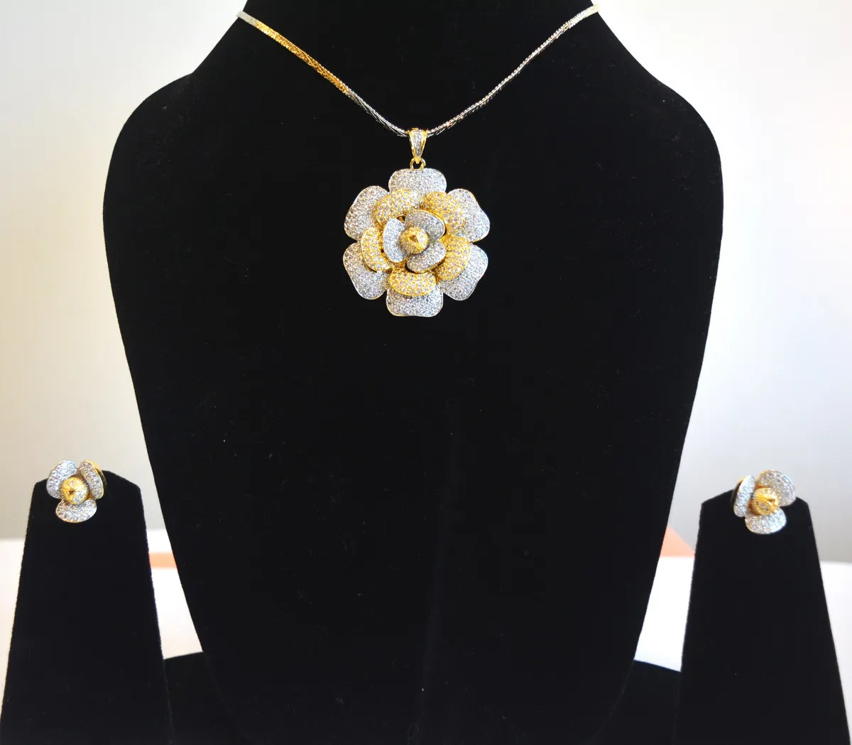 Gold-Toned Flower Pendant Set with Earrings