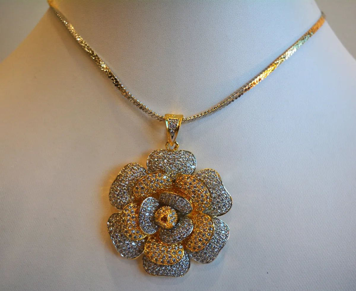 Gold-Toned Flower Pendant Set with Earrings