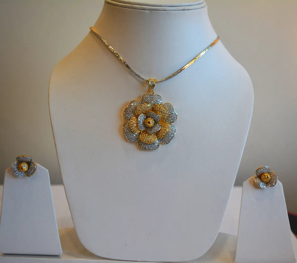 Gold-Toned Flower Pendant Set with Earrings