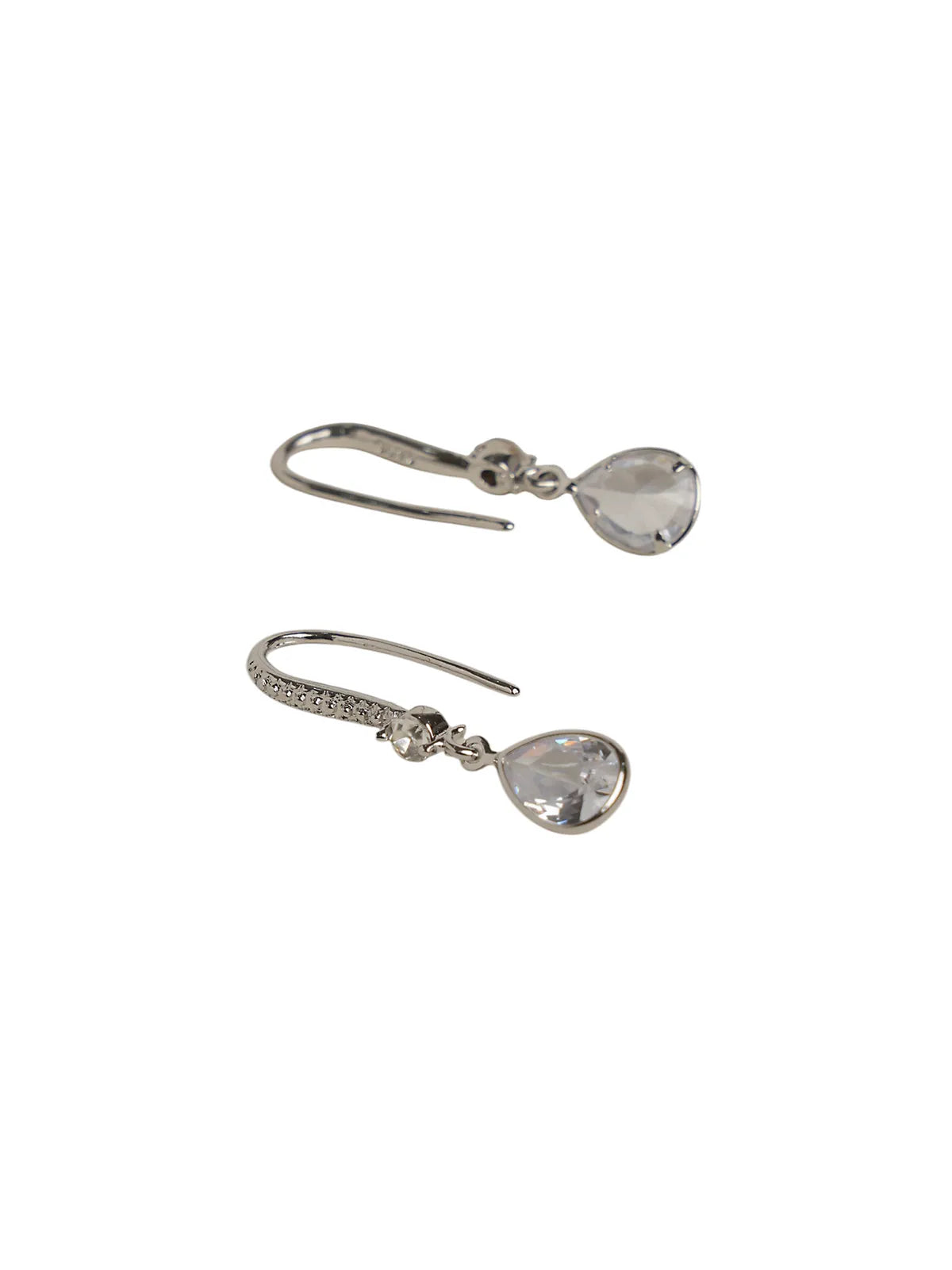 Silver Teardrop Hook Earrings with Clear Stone | Daily Wear