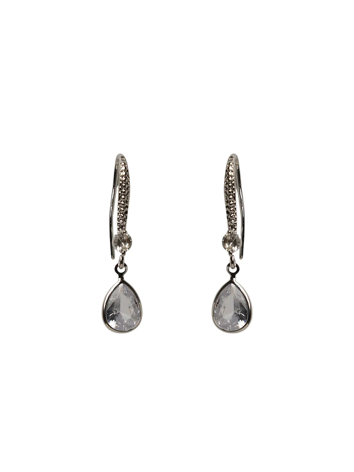 Silver Teardrop Hook Earrings with Clear Stone | Daily Wear