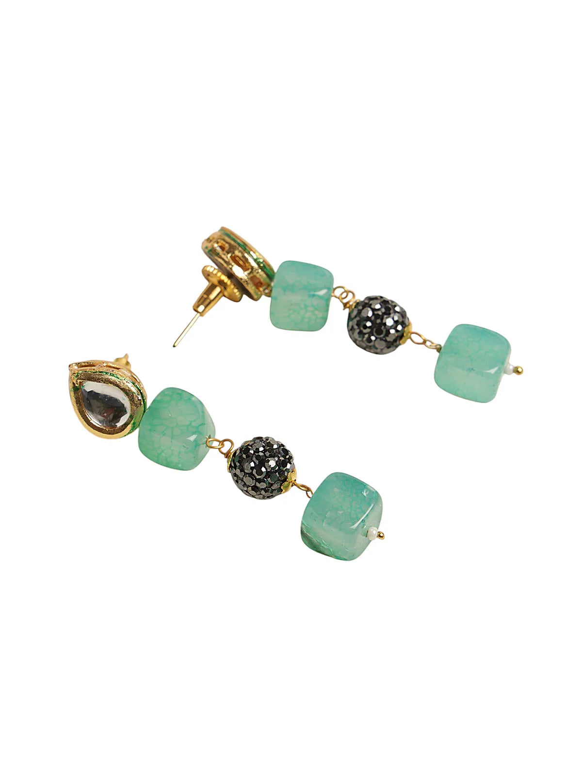 Green and Black Beaded Long Necklace with Matching Earrings