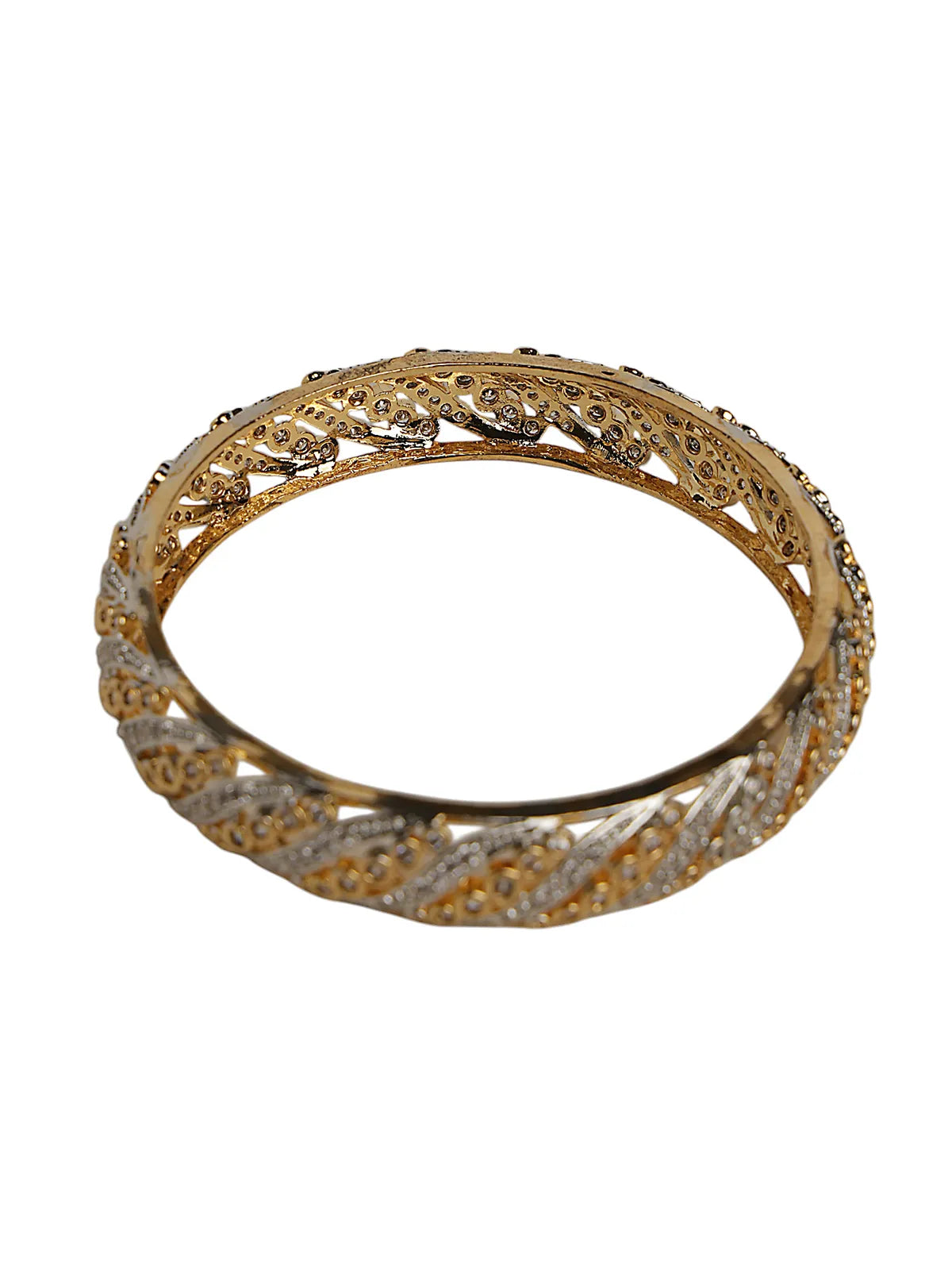 Gold-Tone Open-Cut Bangle with Silver Highlights and Textured Design