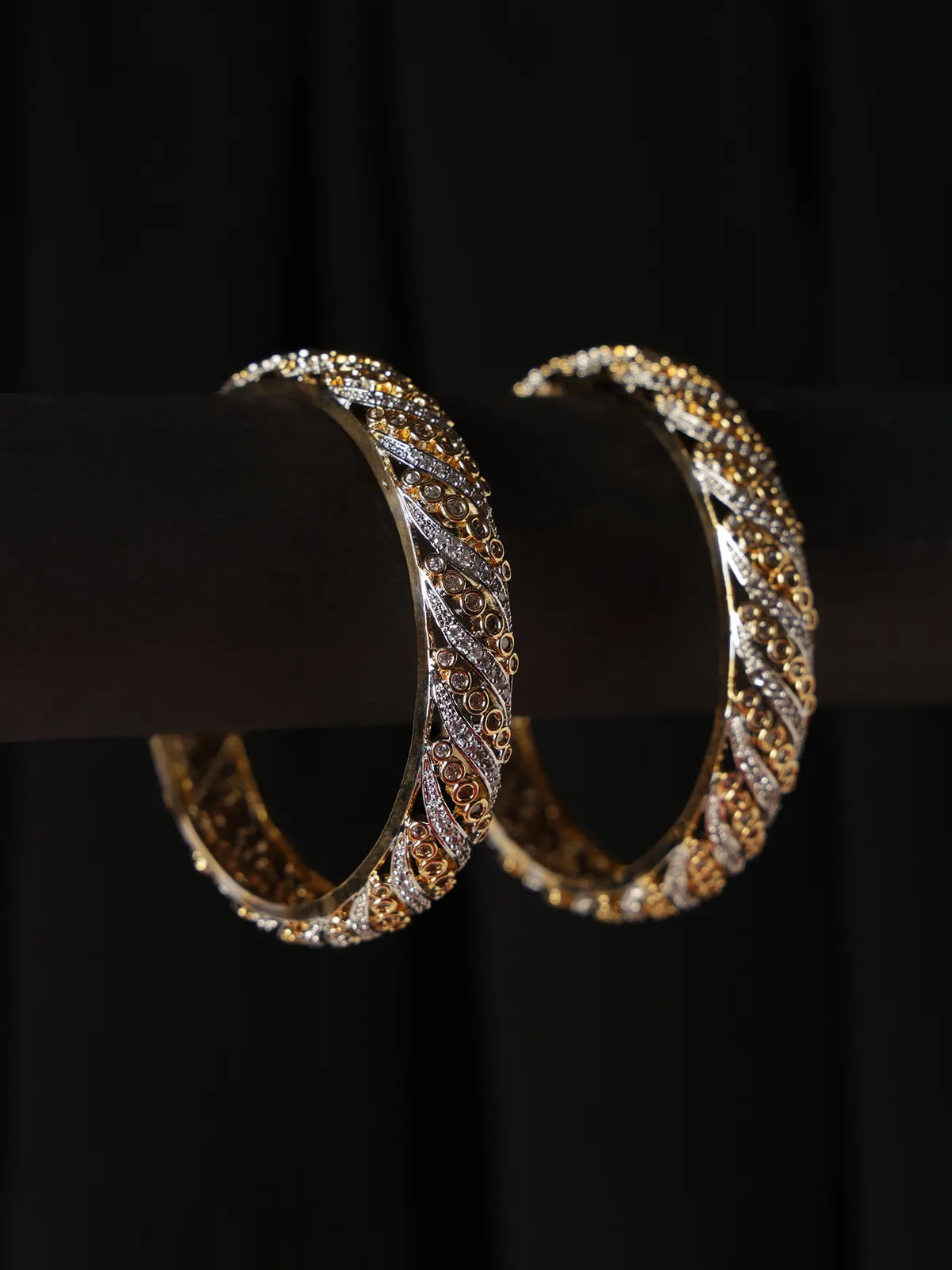 Gold-Tone Open-Cut Bangle with Silver Highlights and Textured Design