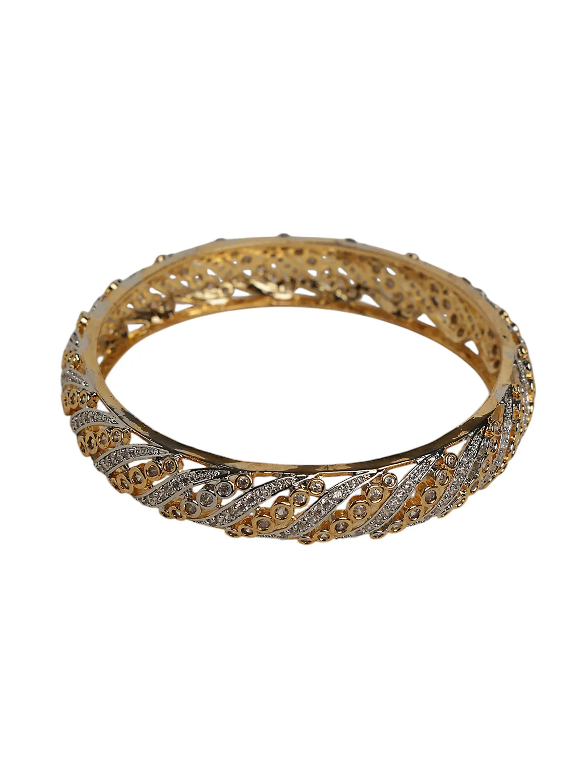 Gold-Tone Open-Cut Bangle with Silver Highlights and Textured Design