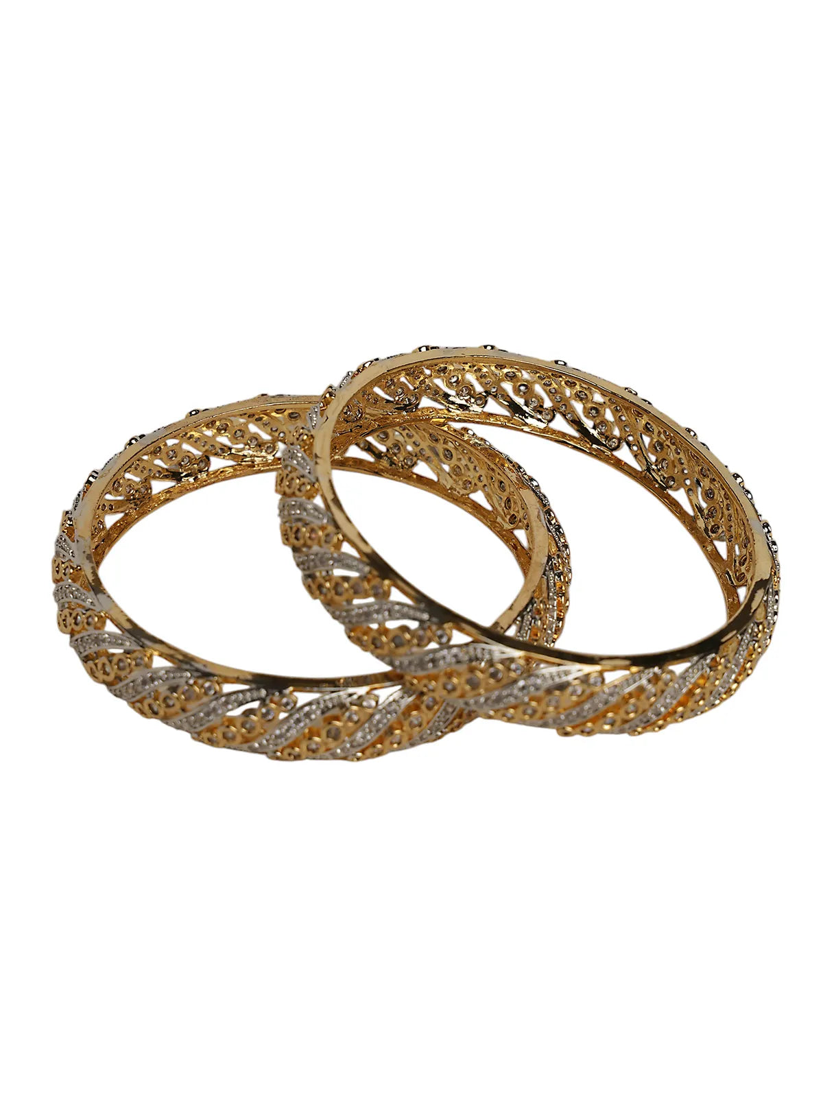 Gold-Tone Open-Cut Bangle with Silver Highlights and Textured Design