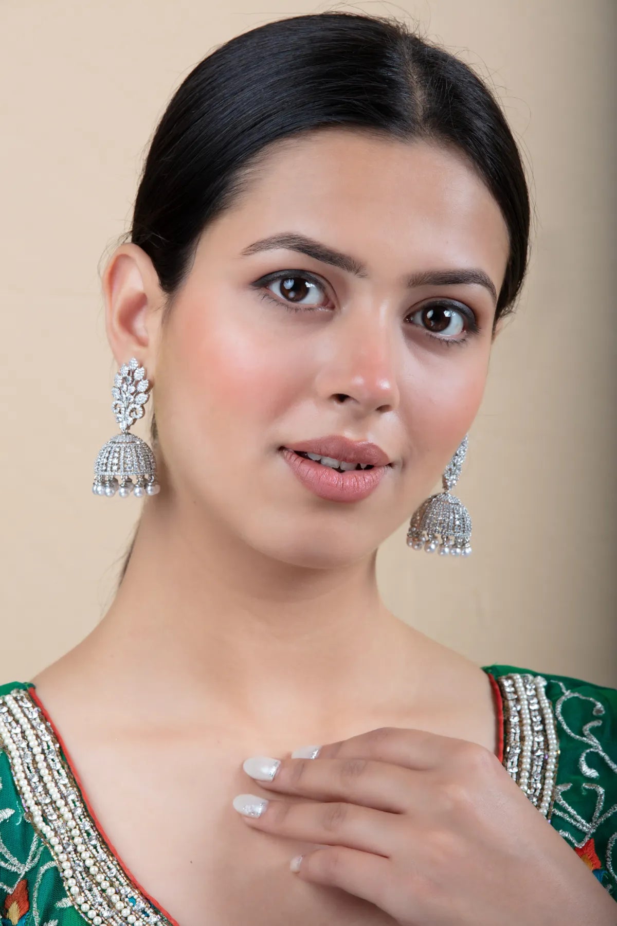 Silver Pearl Jhumka Earrings | Festive & Lightweight