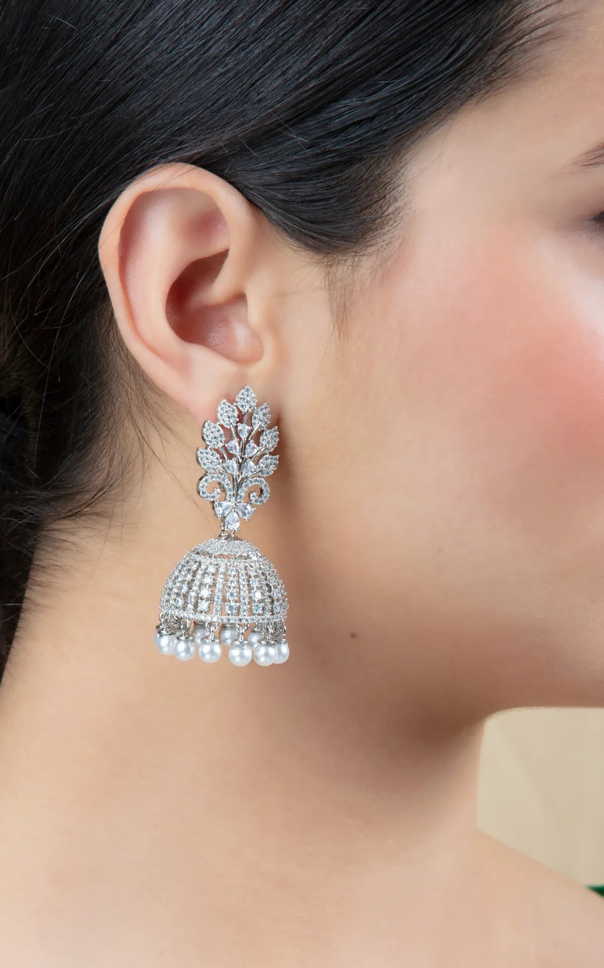 Silver Pearl Jhumka Earrings | Festive & Lightweight