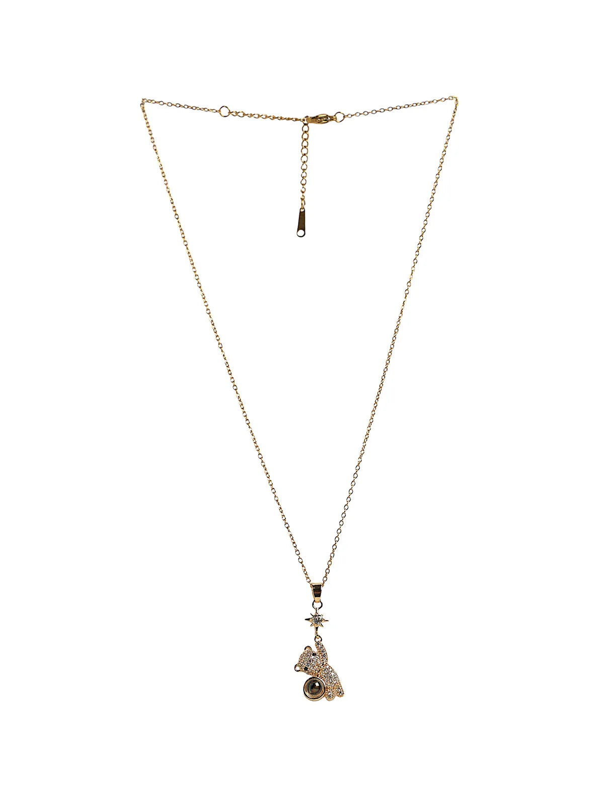 Gold-Tone Teddy Bear Pendant with Star and Crystal Detailing
