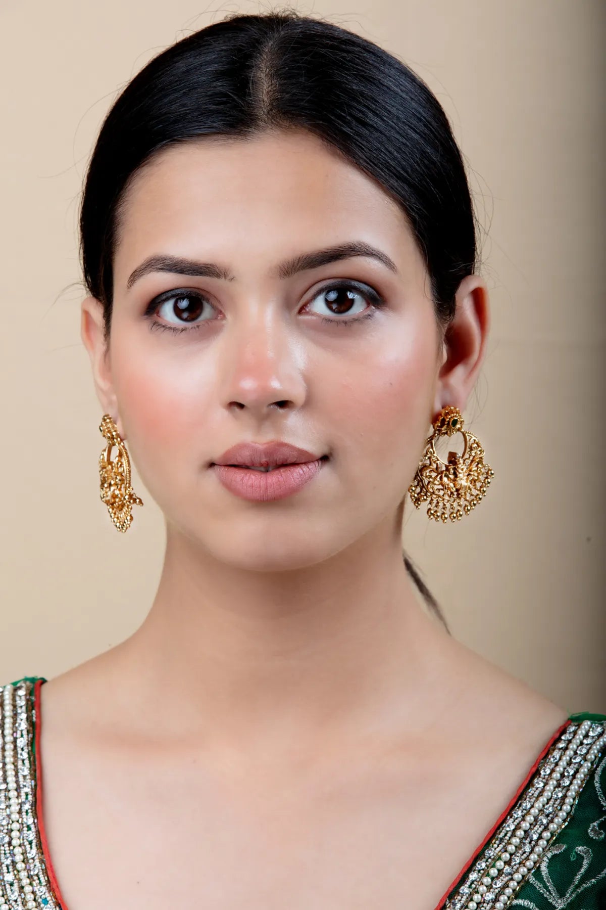 Gold Krishna Jhumka Earrings with Beads | Festive & Lightweight