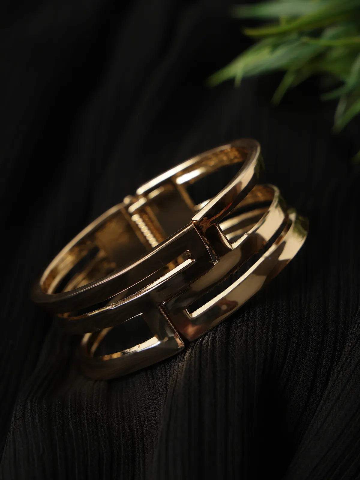 Gold Finish Geometric Cut Kada Bracelet for Women