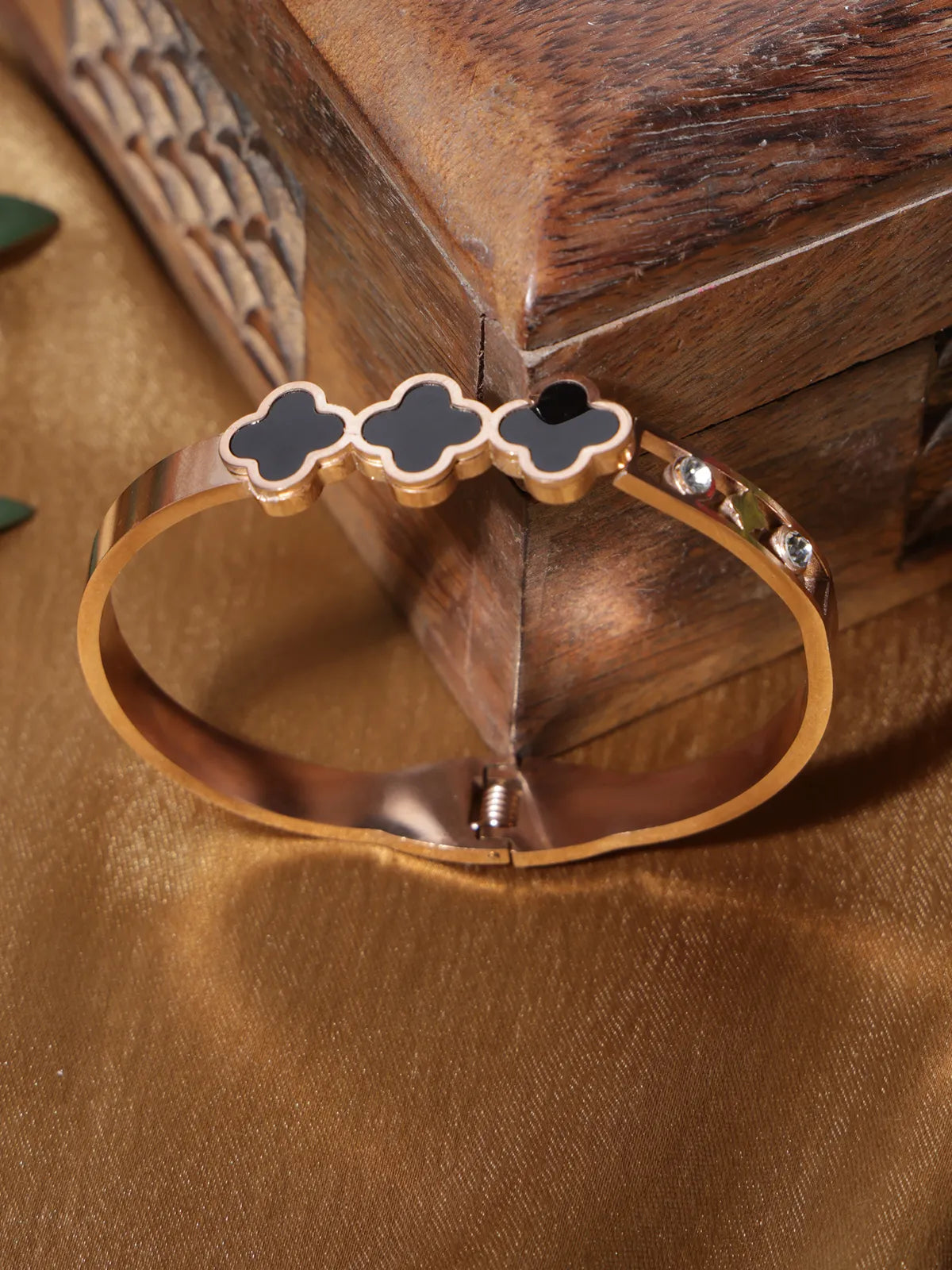Black Clover Gold-Finish Kada Bracelet with Side Stones for Women
