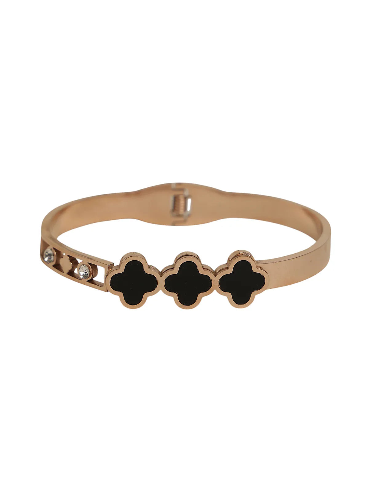Black Clover Gold-Finish Kada Bracelet with Side Stones for Women
